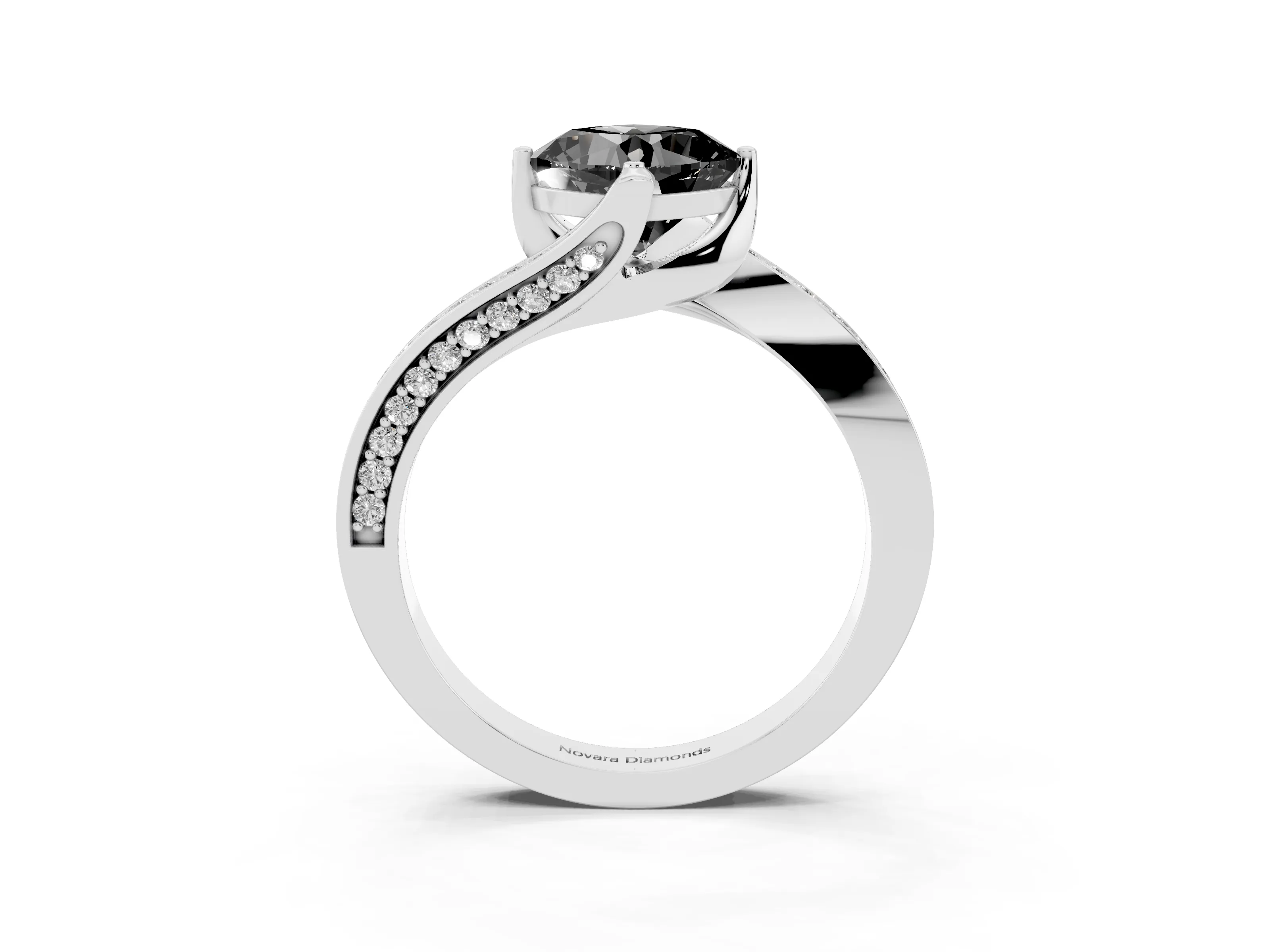 Fancy Black Cushion Cut Diamond Solitaire Ring Set in Platinum with Intertwined Pavé Twist Band