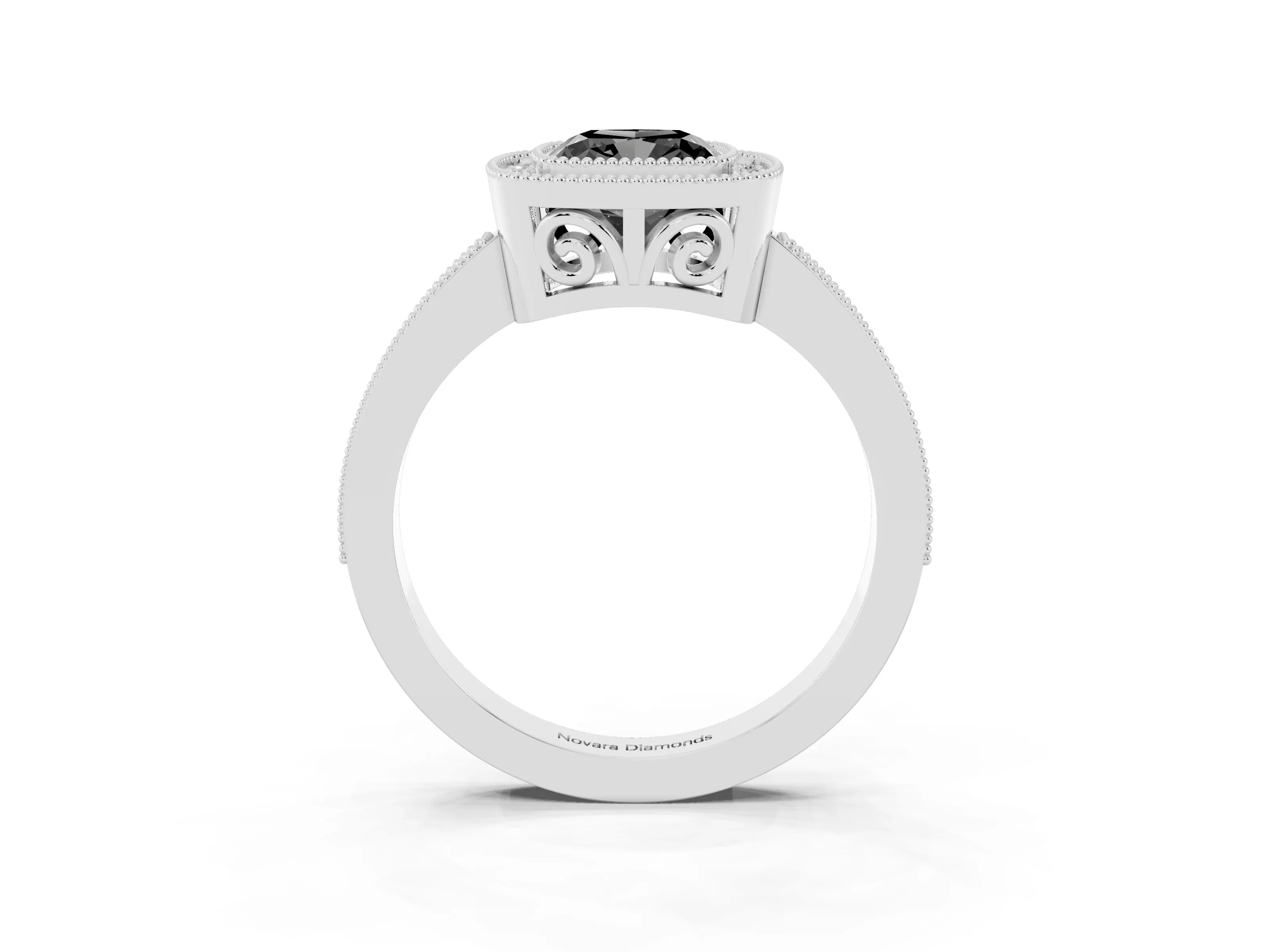 Fancy Black Cushion Cut Diamond Round Halo Ring Set in Platinum with Pavé Band