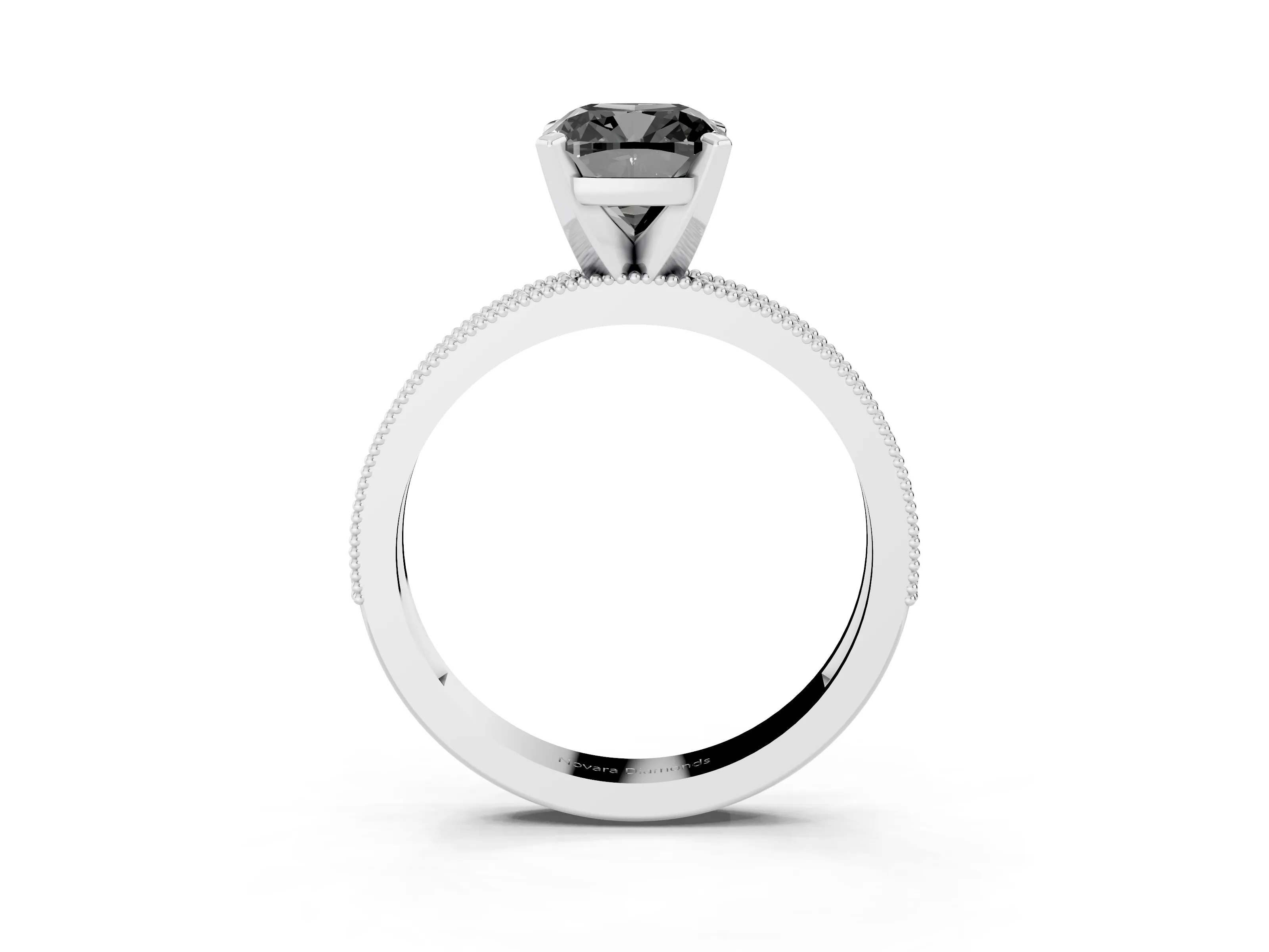 Fancy Black Cushion Cut Diamond Milgrain Pavé Engagement Ring Set in White gold with Prong Setting