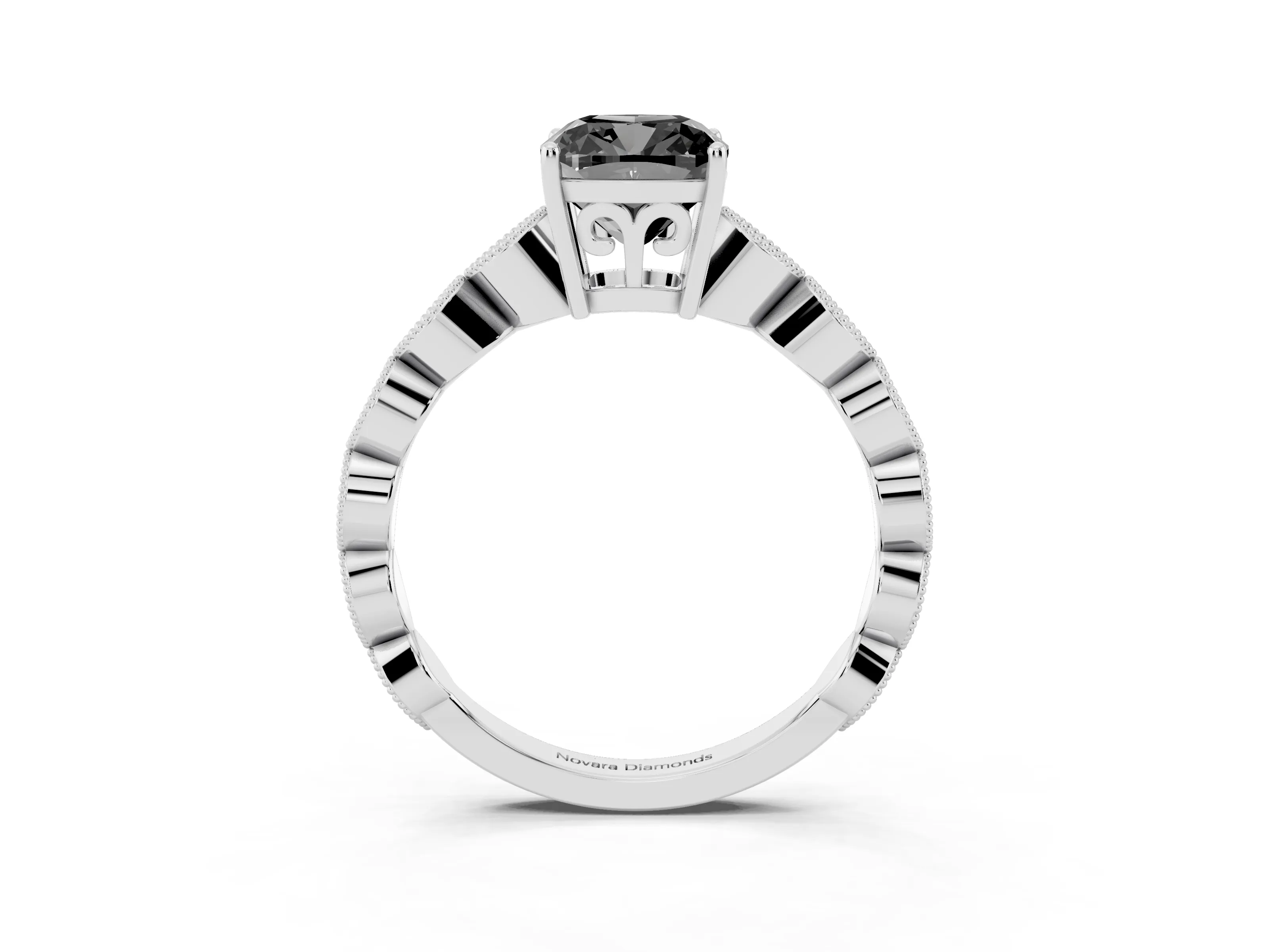 Fancy Black Cushion Cut Diamond Solitaire Ring Set in Platinum with Infinity Twist Pavé Band