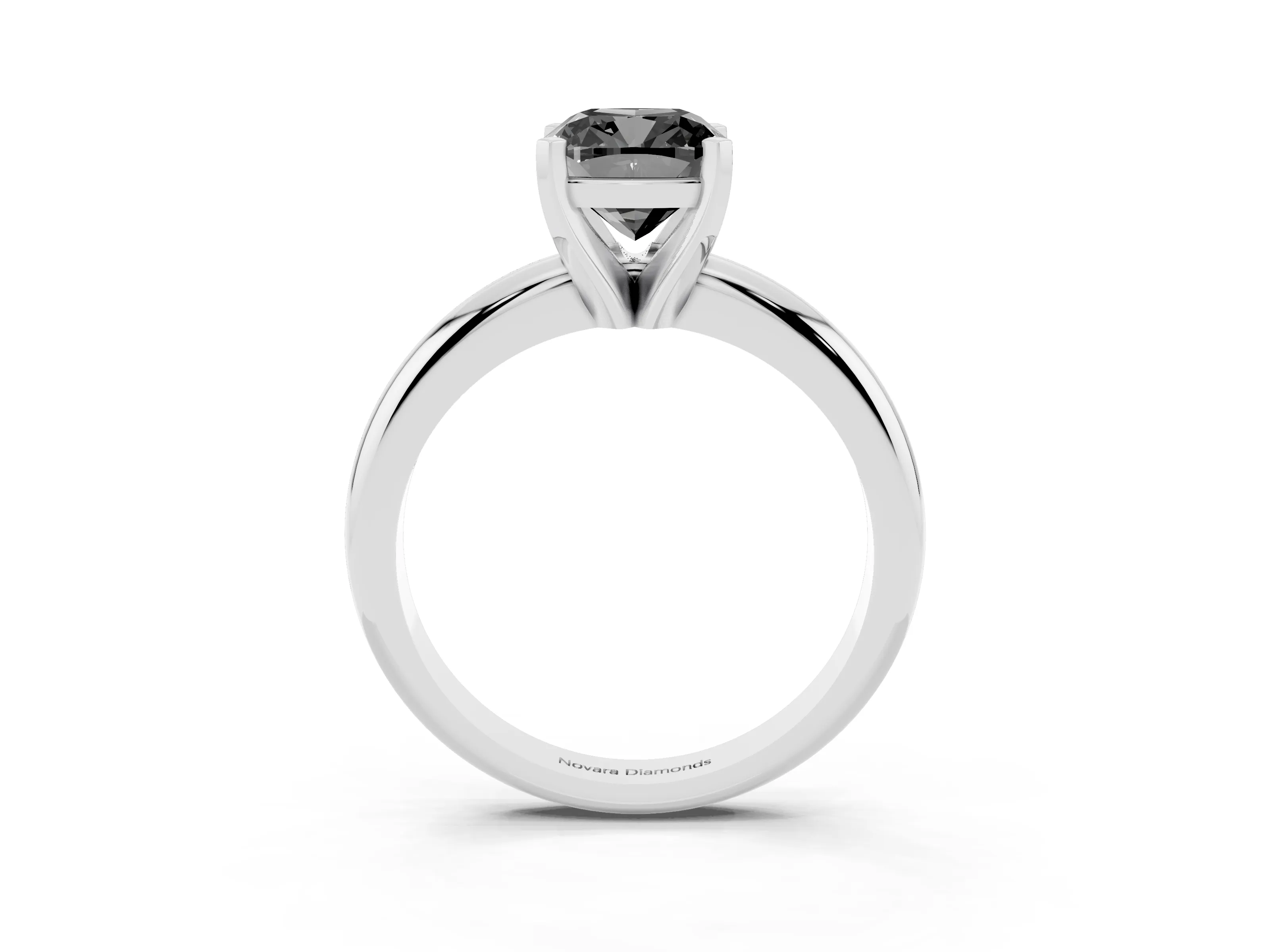 Fancy Black Cushion Cut Diamond Solitaire Engagement Ring Set in White gold with Round Band and Prong Setting