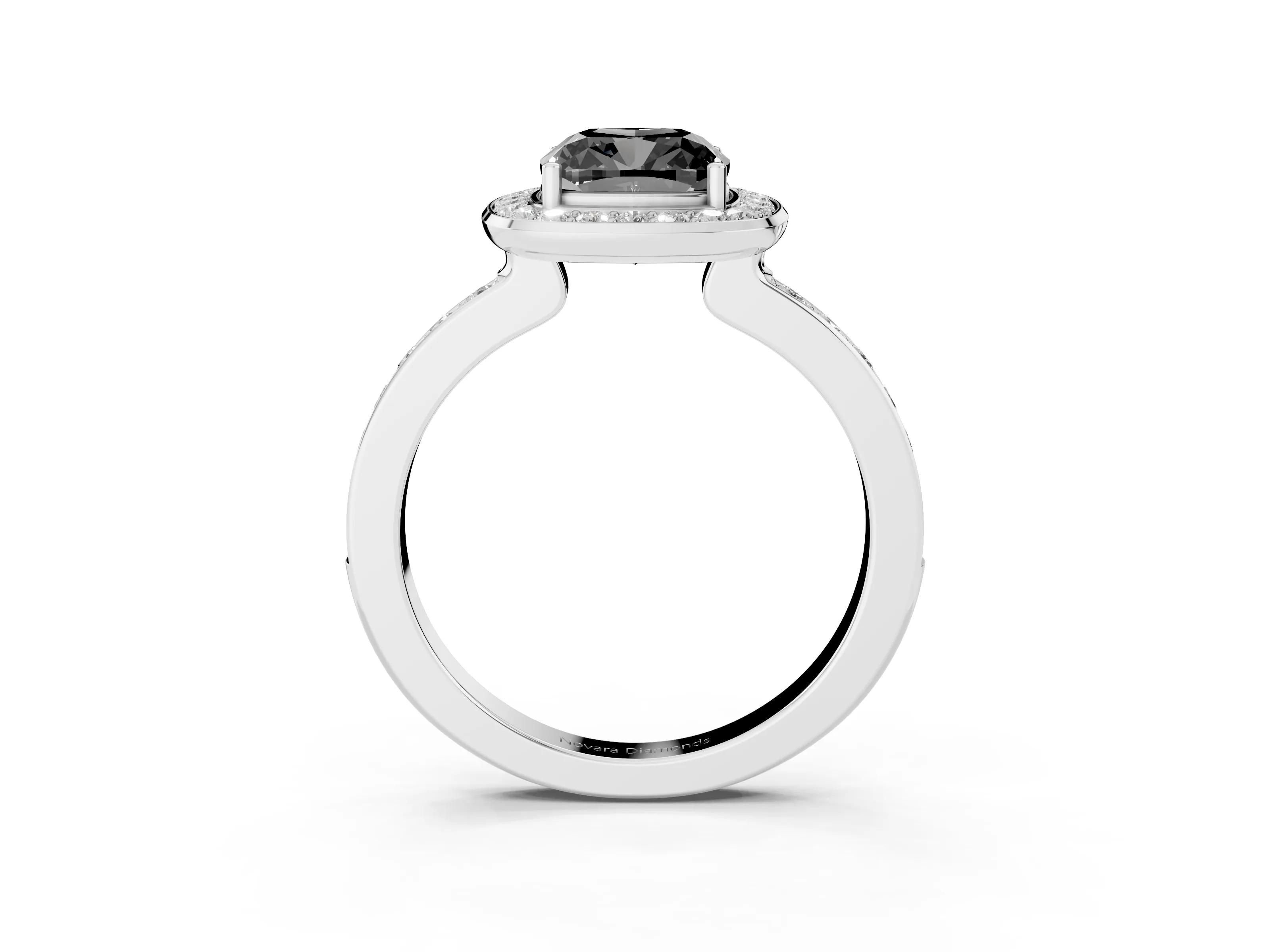 Fancy Black Cushion Cut Diamond Halo Ring Set in Silver with Bezel Frame and Pavé Band
