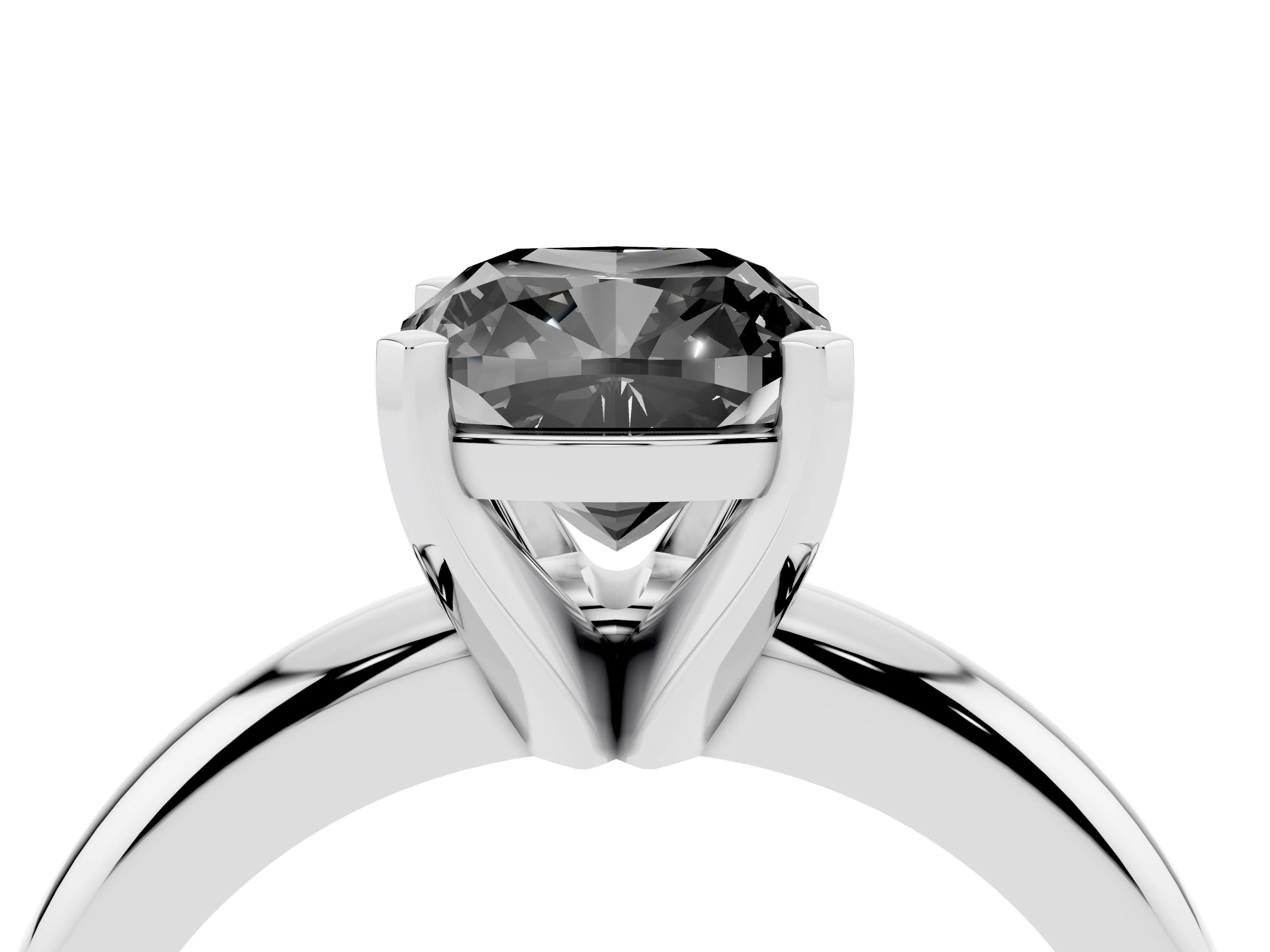 Fancy Black Cushion Cut Diamond Solitaire Engagement Ring Set in White gold with Round Band and Prong Setting