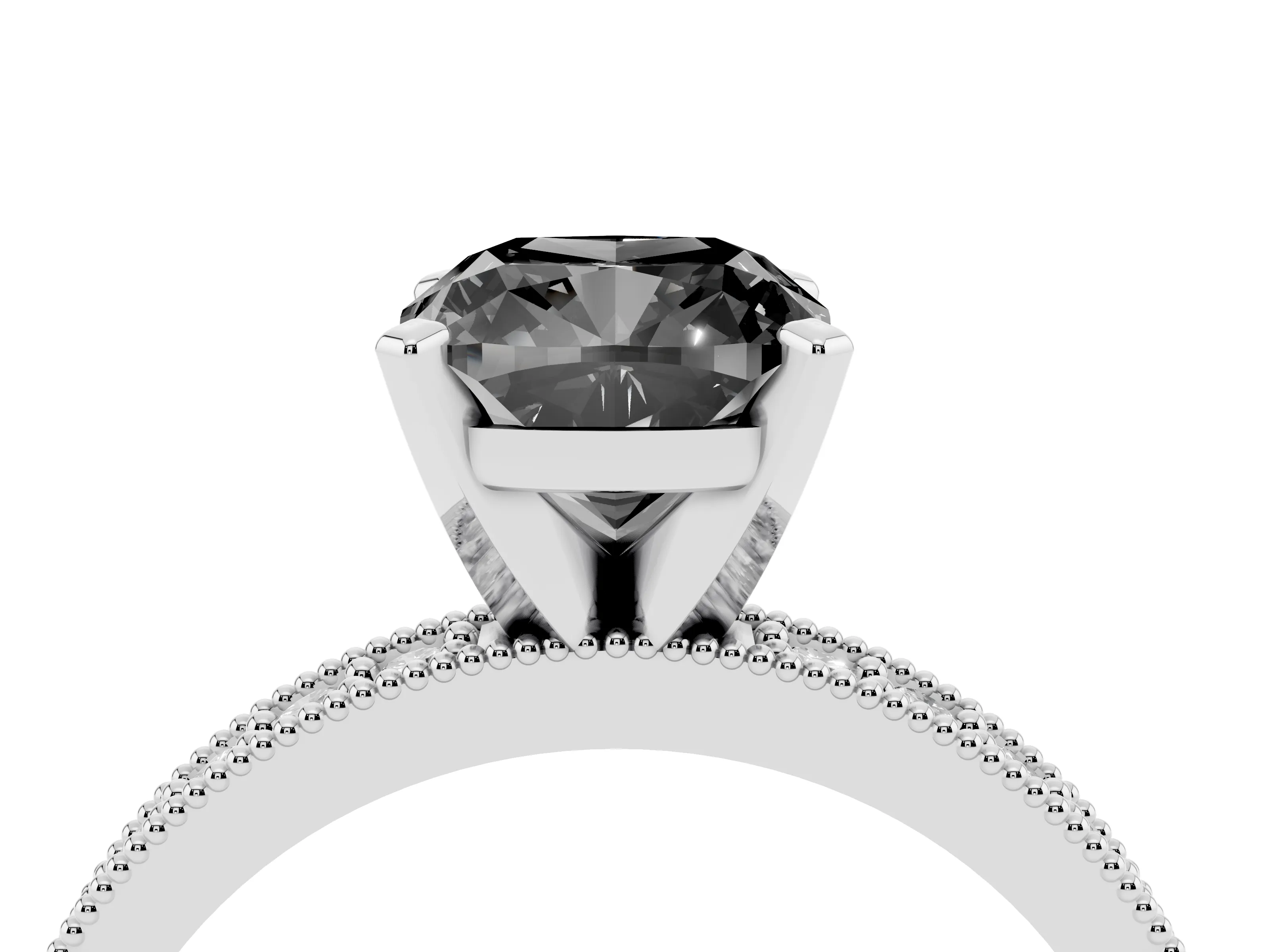 Fancy Black Cushion Cut Diamond Milgrain Pavé Engagement Ring Set in White gold with Prong Setting