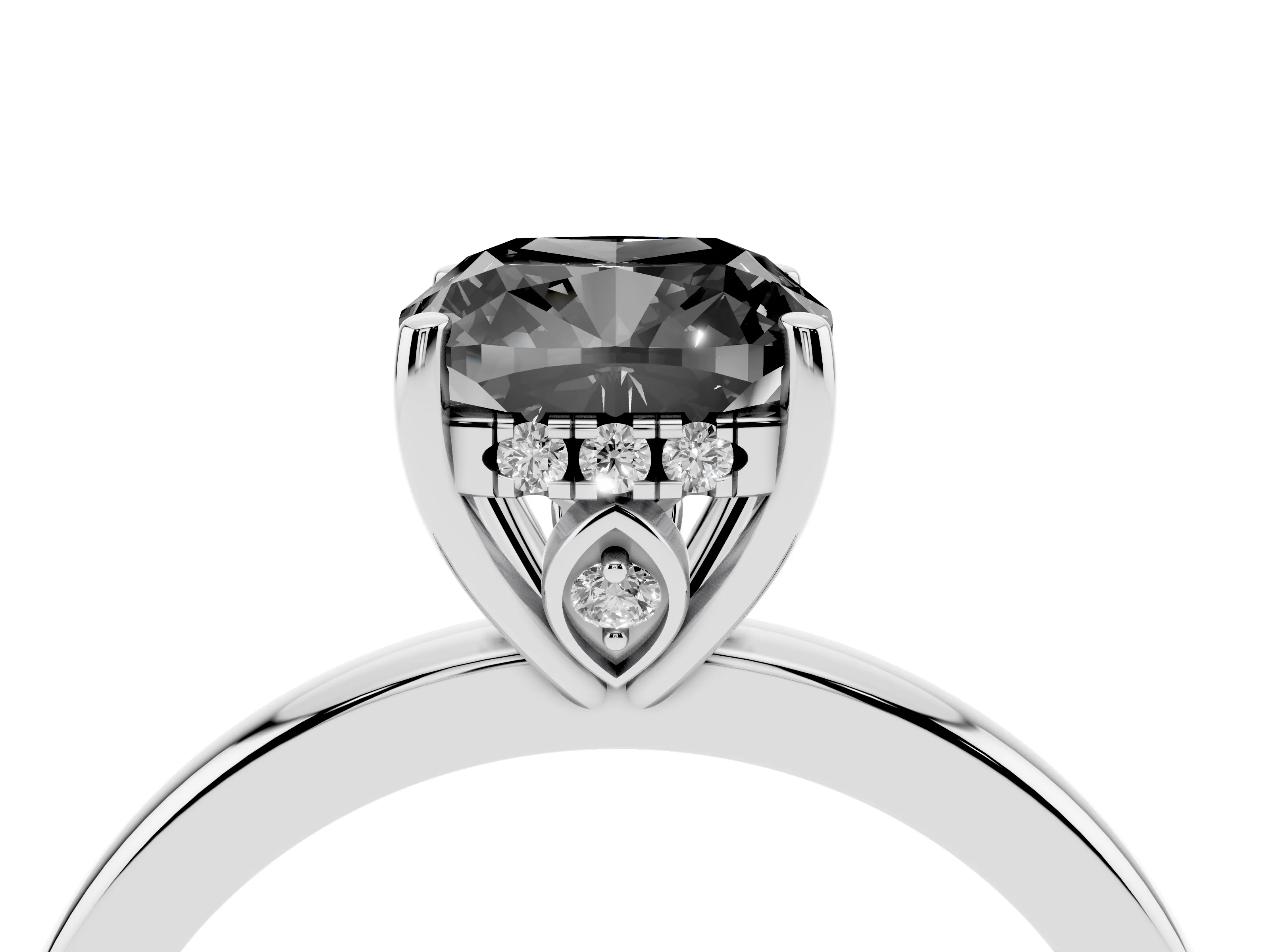 Fancy Black Cushion Cut Diamond Solitaire Ring Set in Platinum with Plain Band and Prong Setting