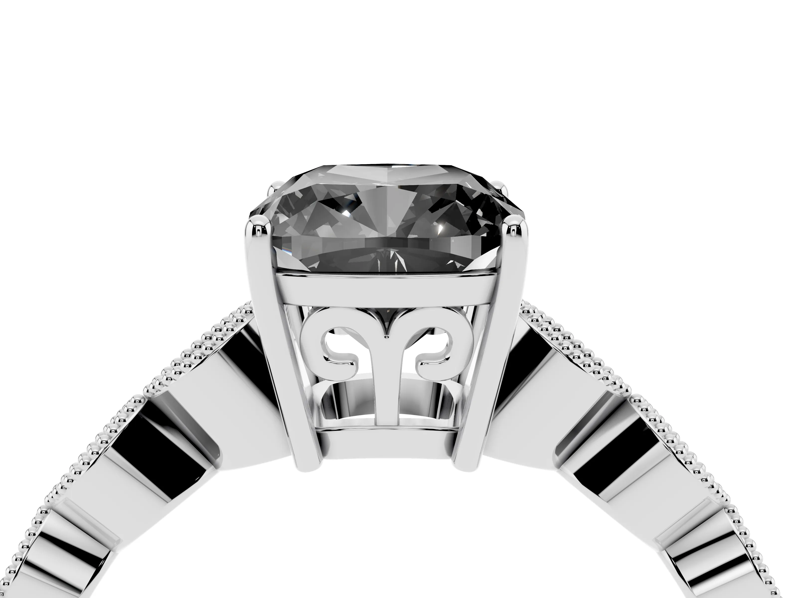 Fancy Black Cushion Cut Diamond Solitaire Ring Set in Platinum with Infinity Twist Pavé Band