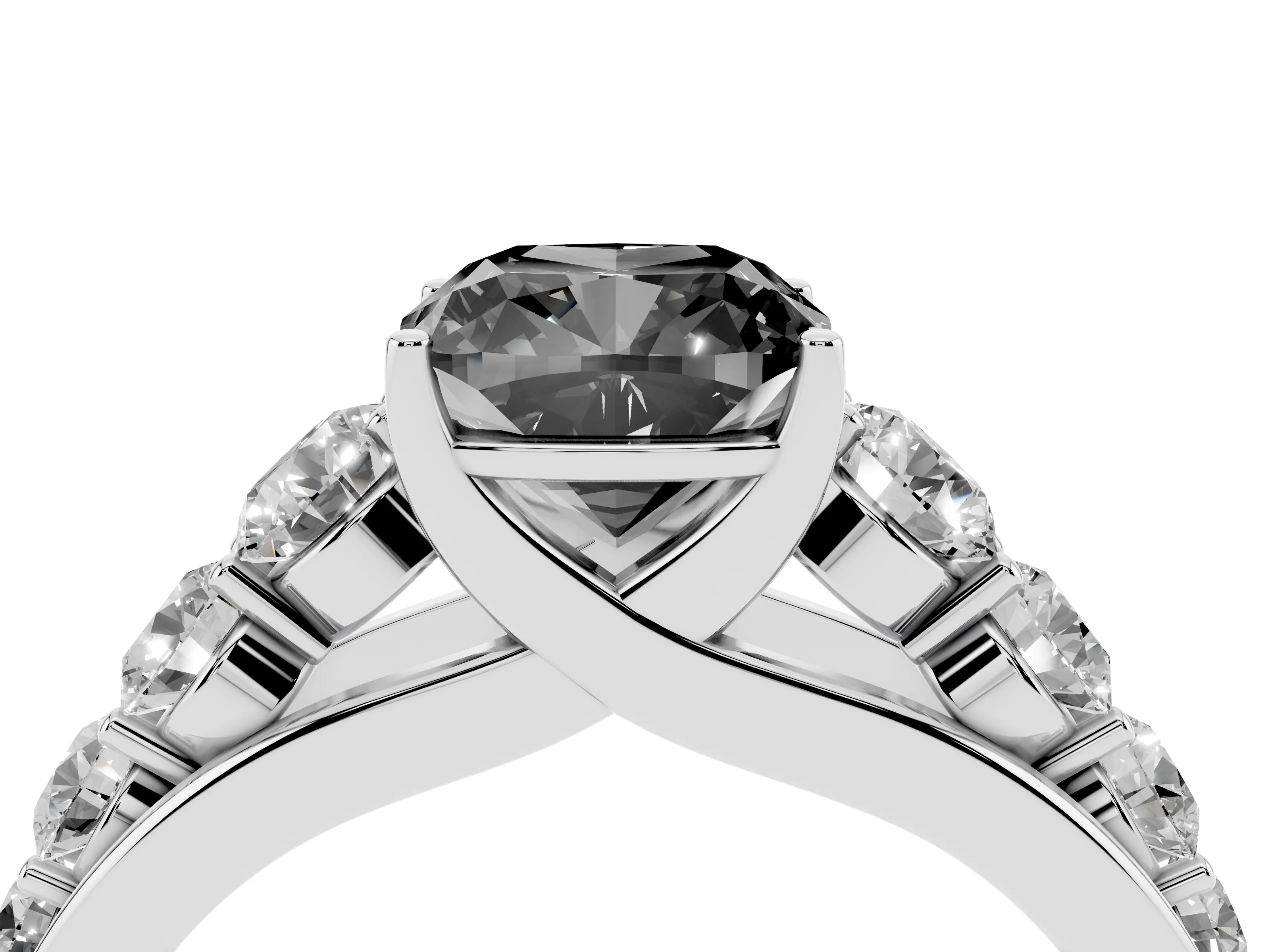 Fancy Black Cushion Cut Diamond Solitaire Ring Set in Silver with Pavé-Set Band and Prong Setting