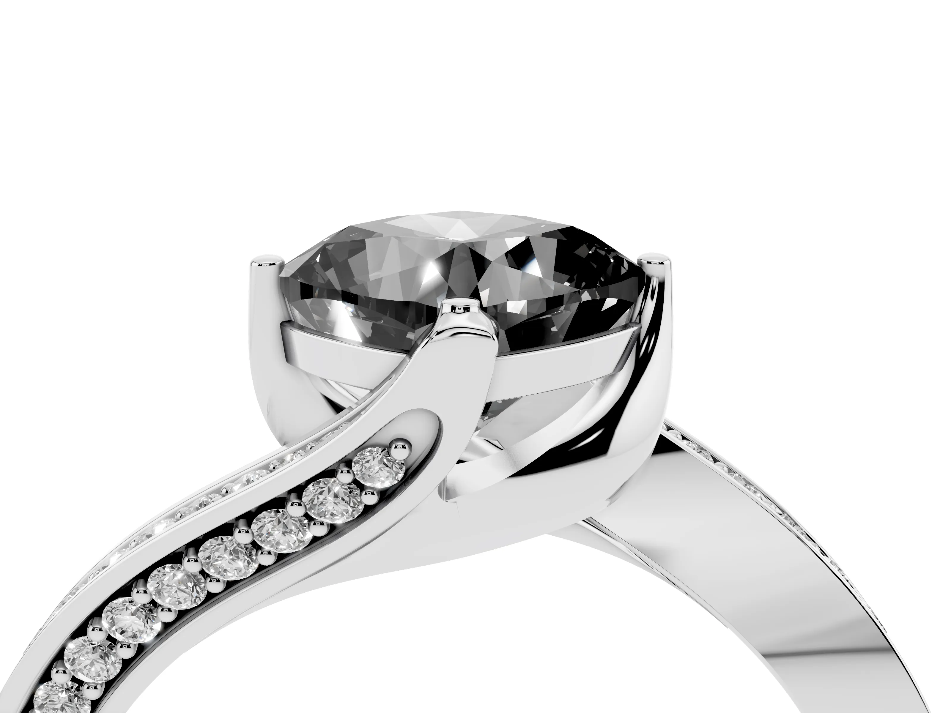 Fancy Black Cushion Cut Diamond Solitaire Ring Set in Platinum with Intertwined Pavé Twist Band