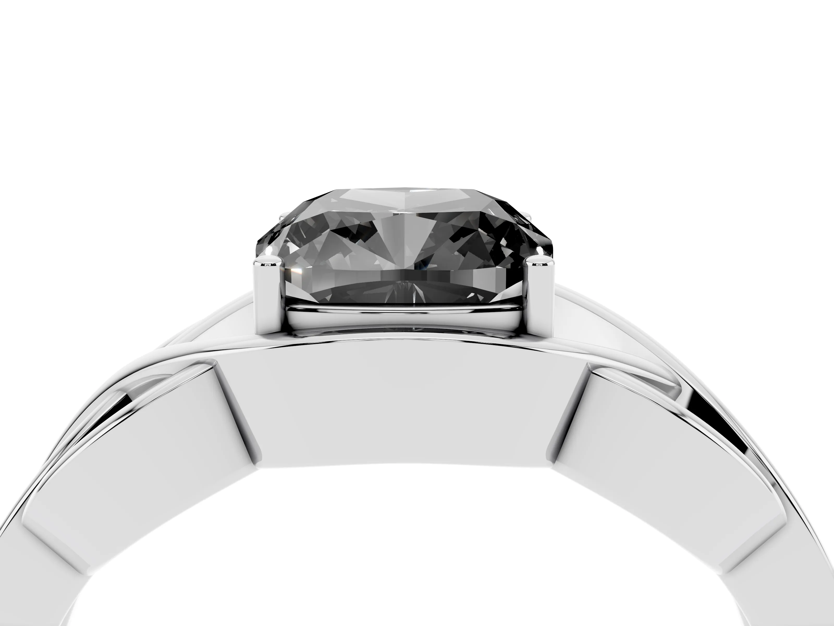 Fancy Black Cushion Cut Diamond Solitaire Ring Set in White gold with Intertwined Band