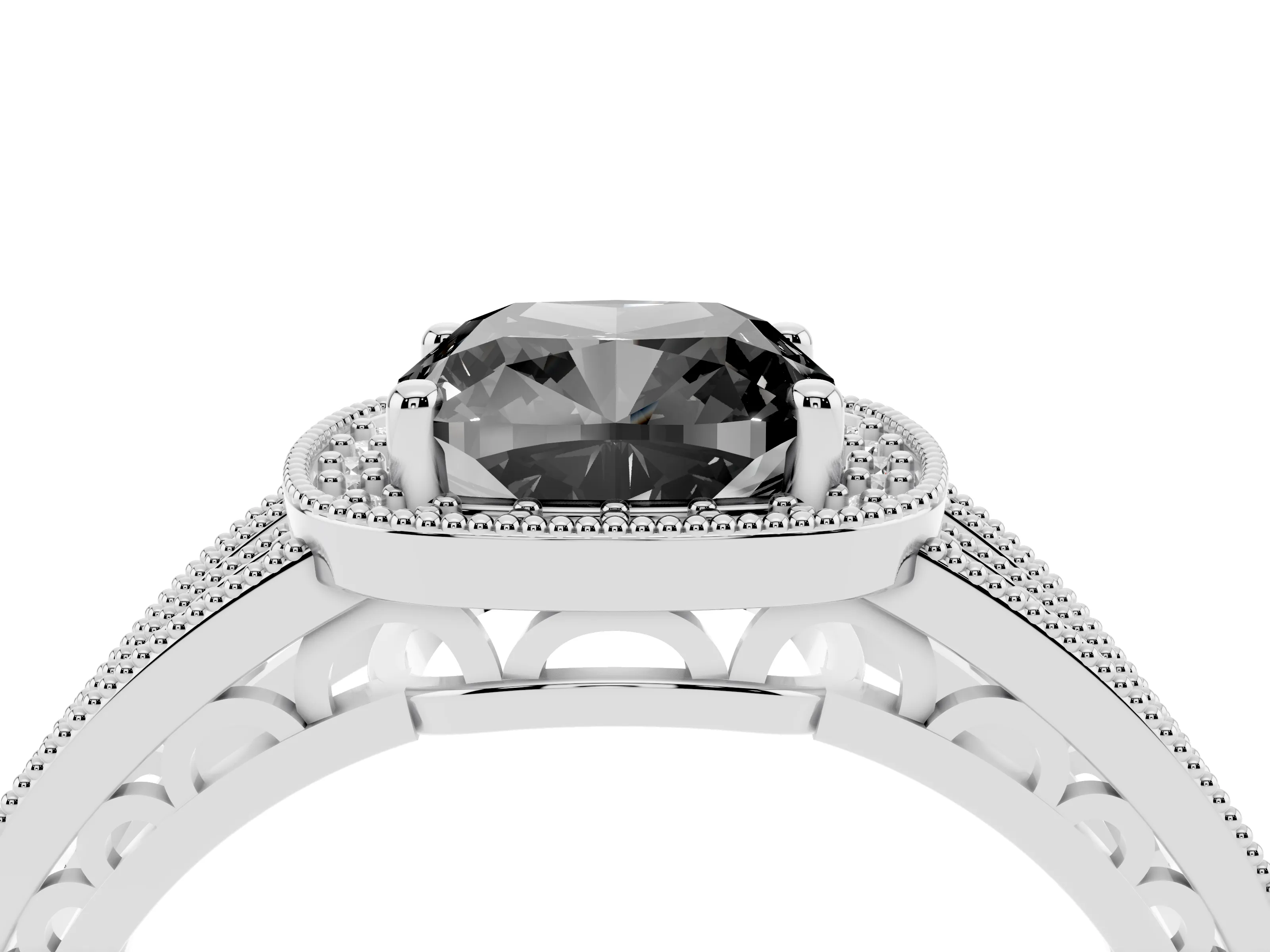 Fancy Black Cushion Cut Diamond Halo Ring Set in Silver with Accent Split Shank and Prong Setting