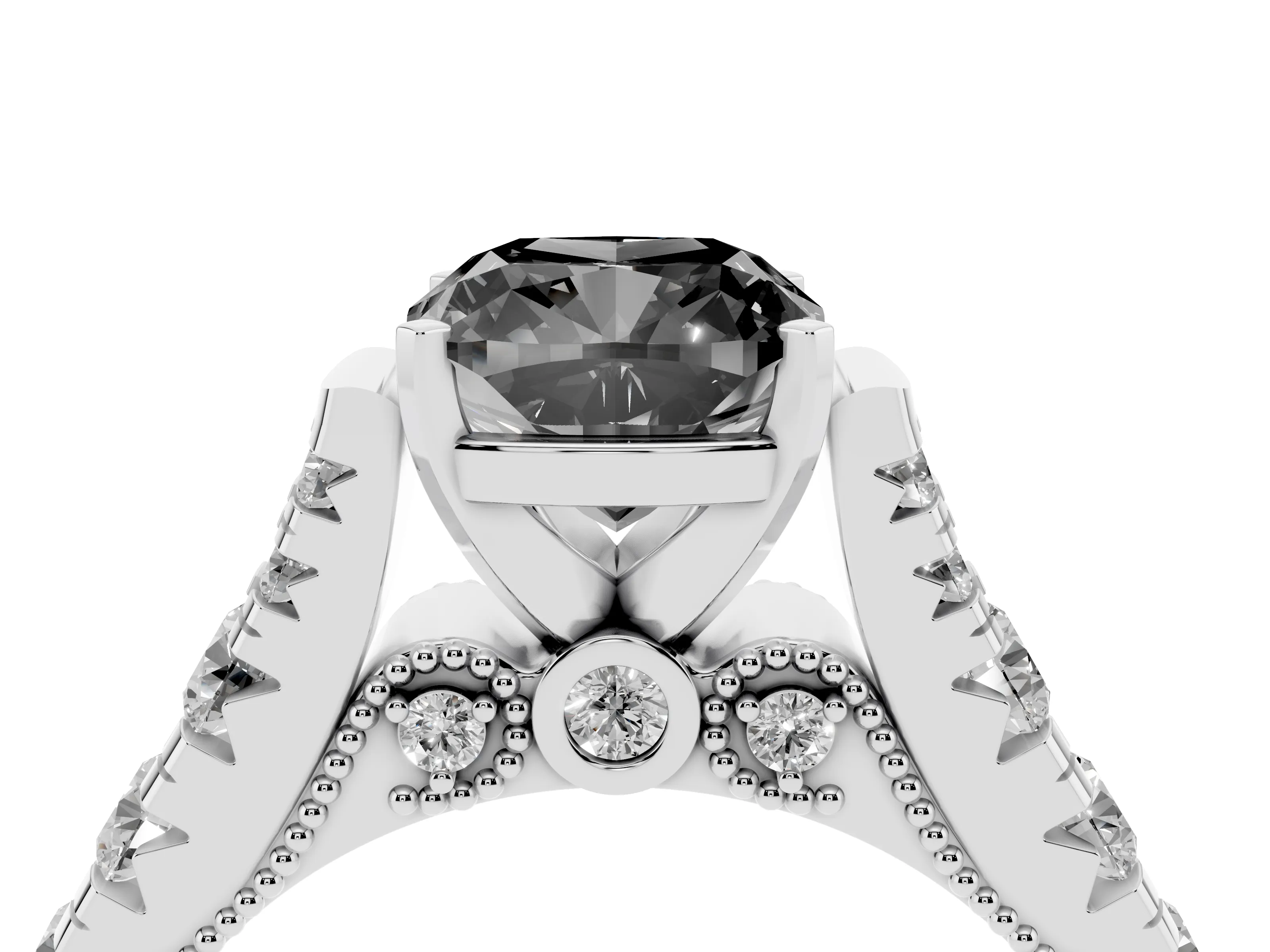 Fancy Black Cushion Cut Diamond Classic Solitaire Ring Set in Silver with Pavé Band and Prong Setting