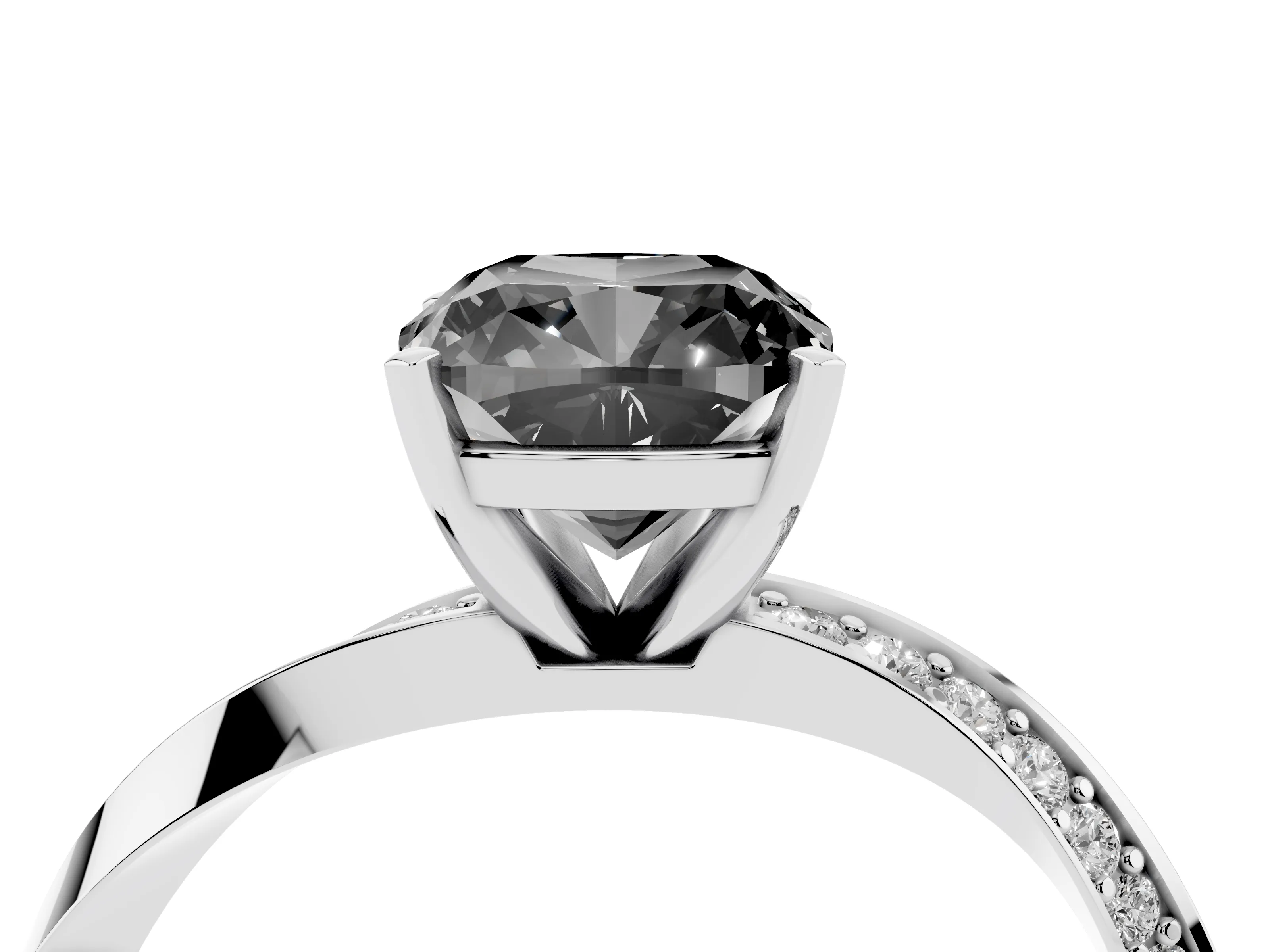Fancy Black Cushion Cut Diamond Engagement Ring Set in Silver with Side Stone Accents and Prong Setting