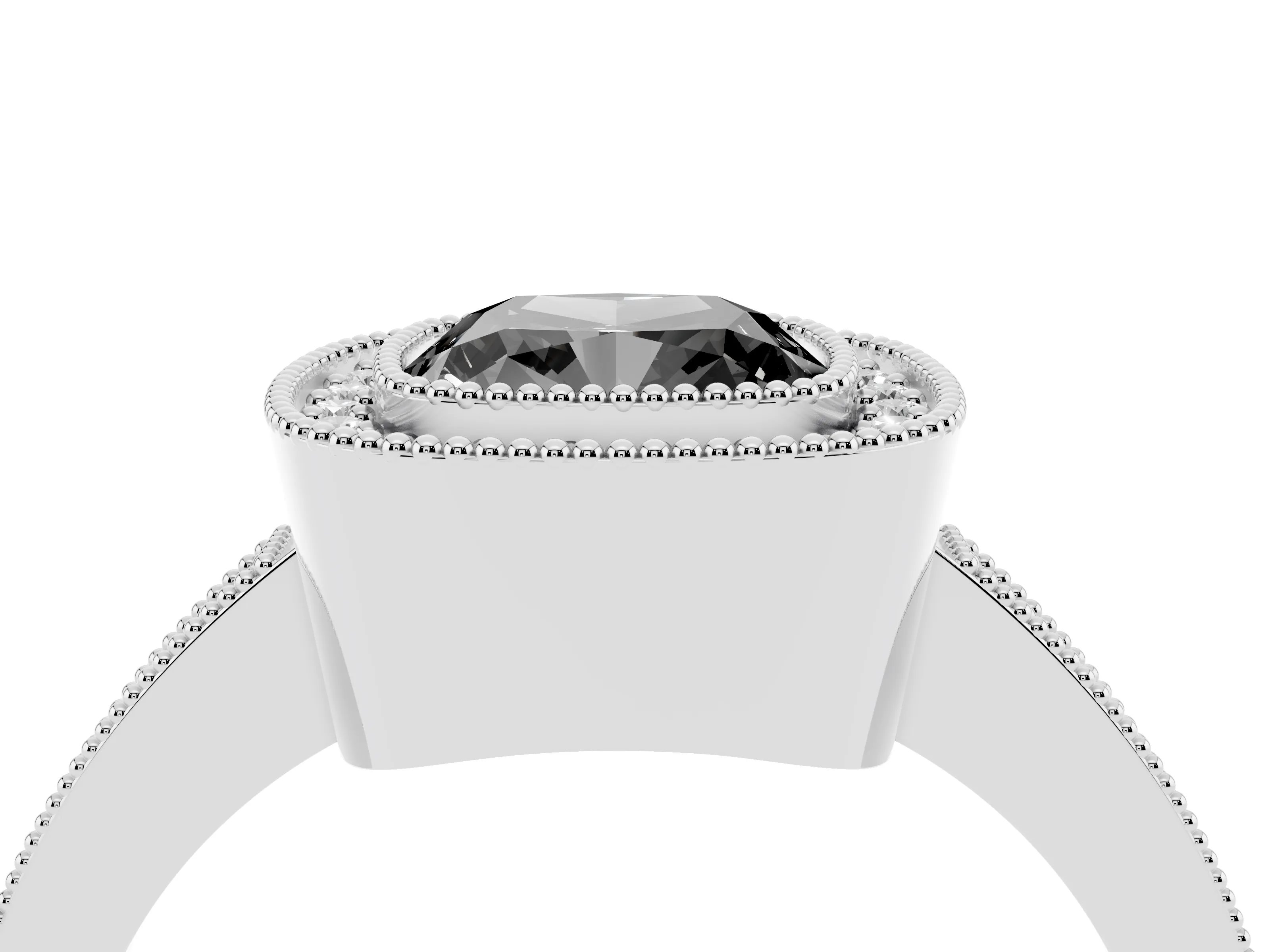 Fancy Black Cushion Cut Diamond Halo Engagement Ring Set in Platinum with Pavé Band and Round Halo Stones