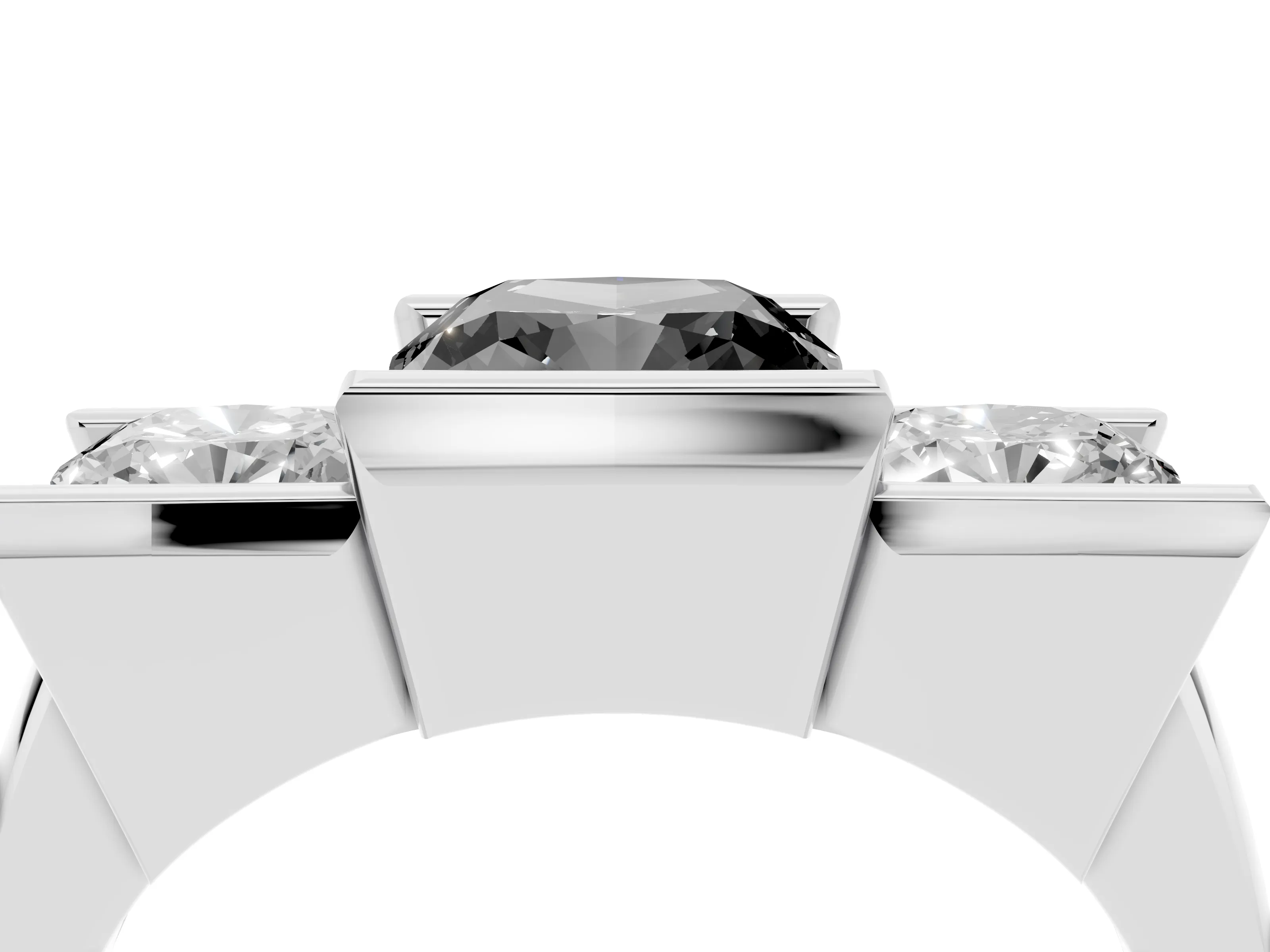 Fancy Black Cushion Cut Diamond Three-Stone Channel Set Ring Set in Silver with Smooth Polished Band