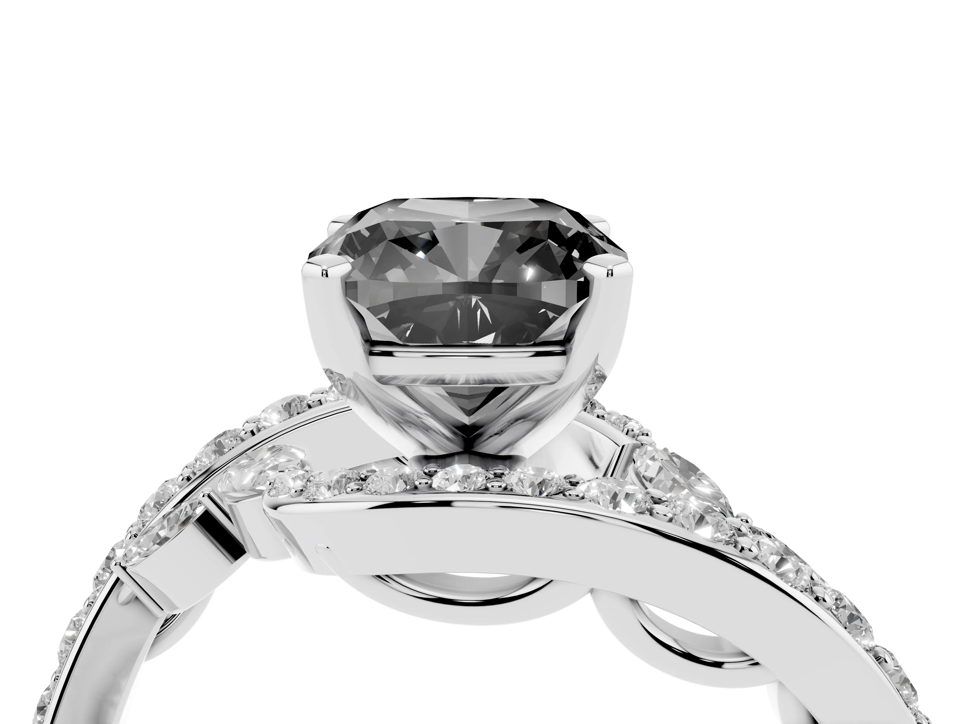 Fancy Black Cushion Cut Diamond Solitaire Ring Set in Silver with Filigree Band and Prong Setting