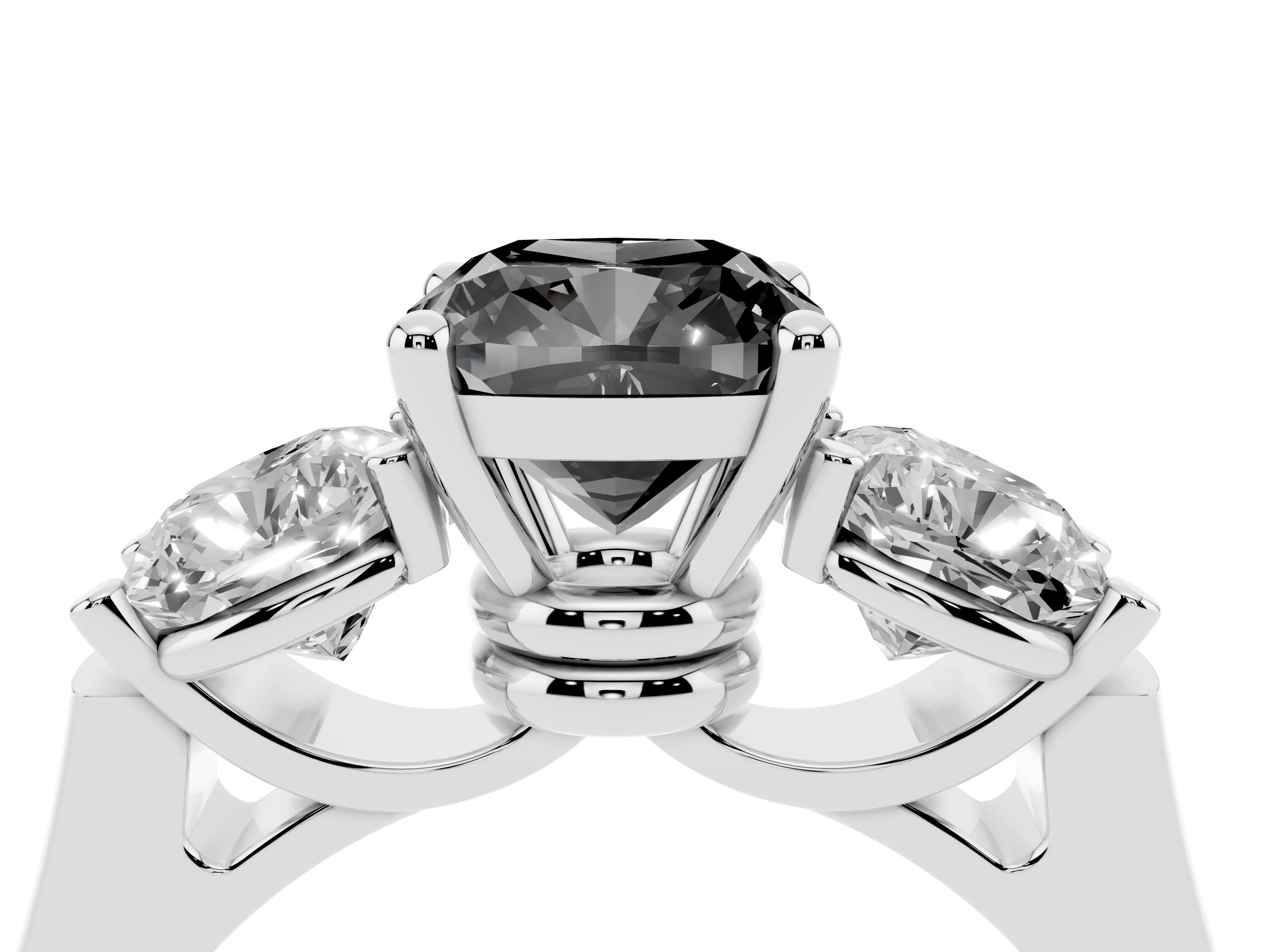 Fancy Black Cushion Cut Diamond Three-Stone Trellis Ring Set in Platinum with Comfort Fit Band