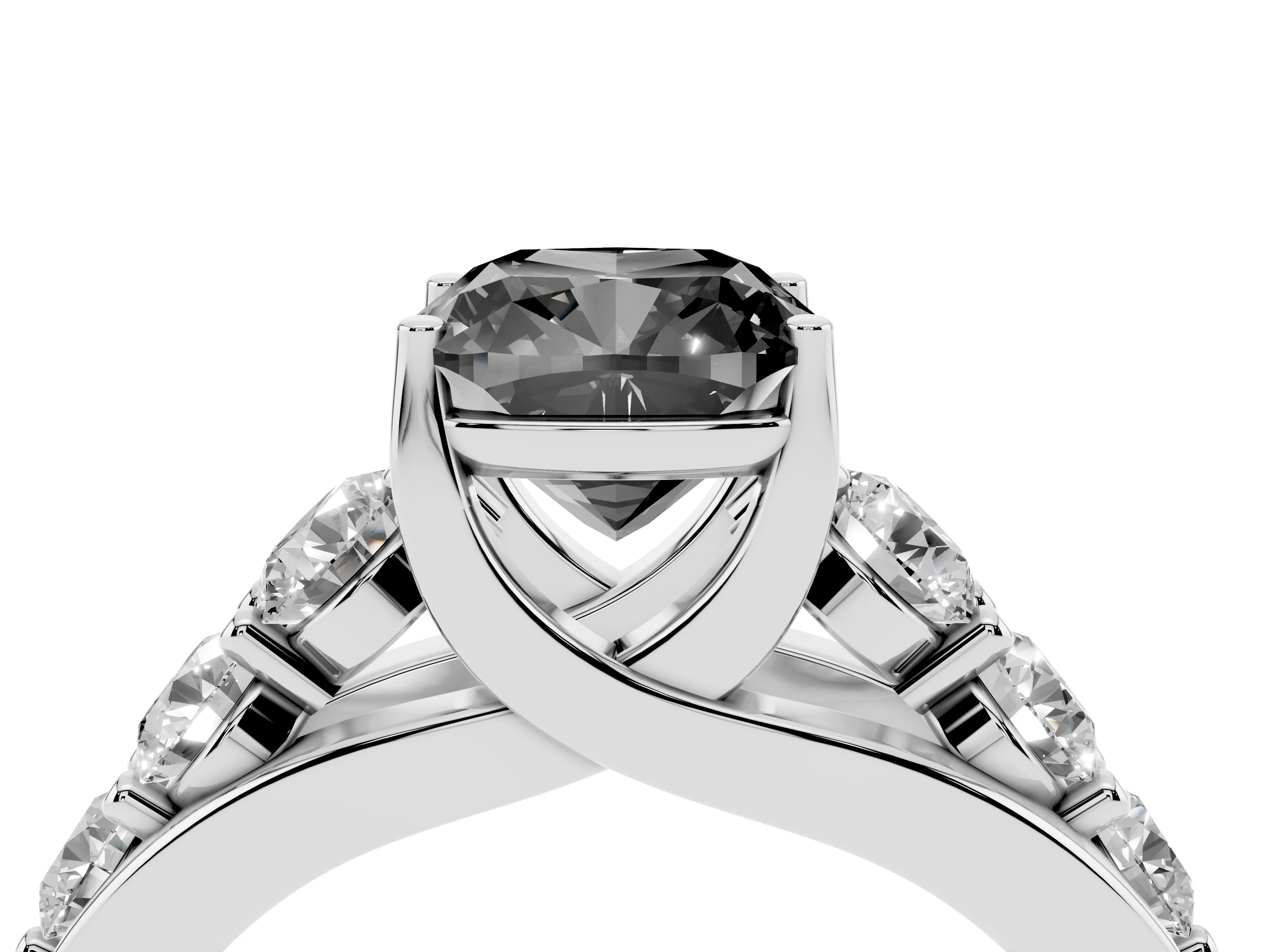 Fancy Black Cushion Cut Diamond Pavé Engagement Ring Set in Platinum with Prong Setting