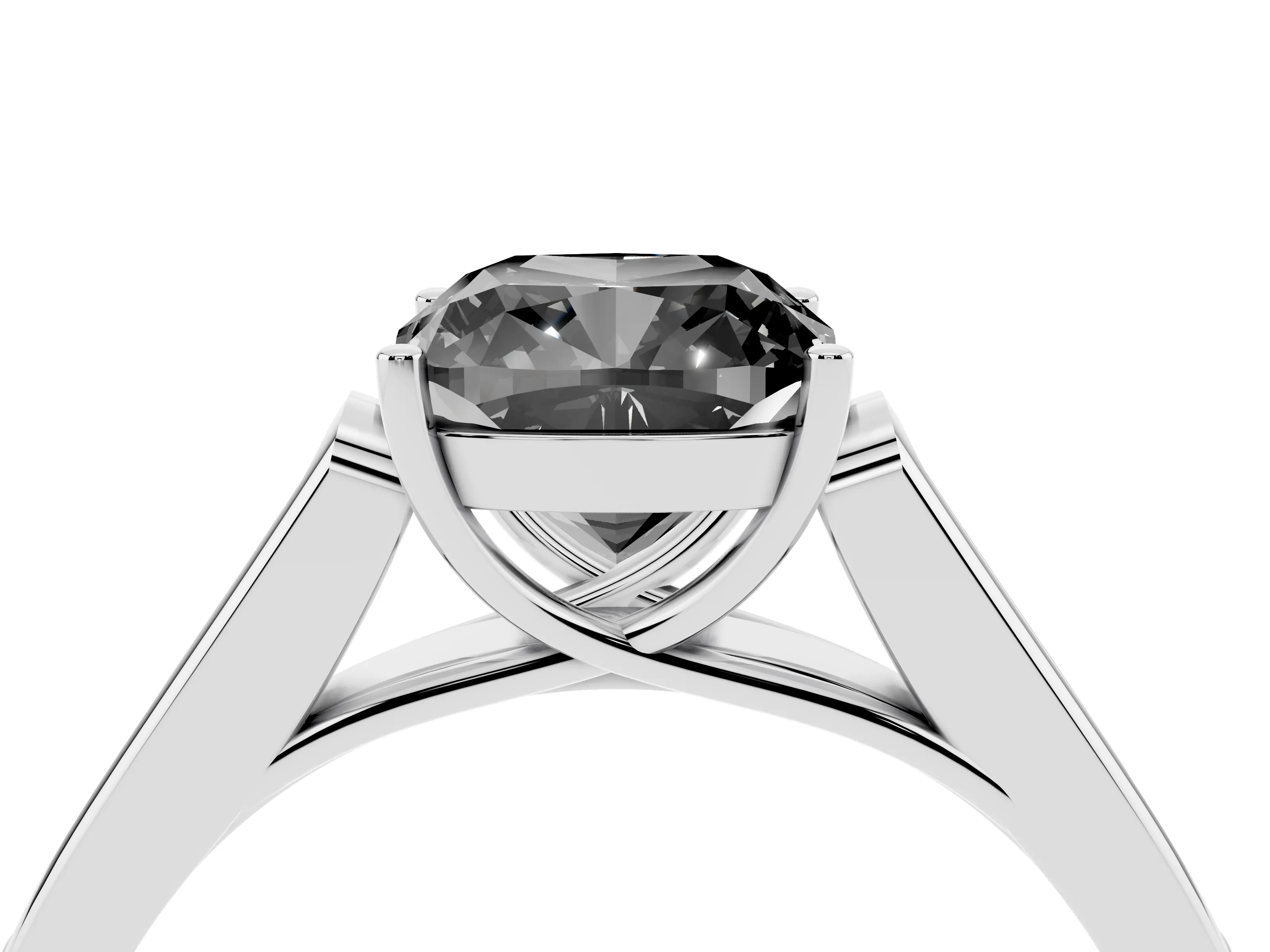 Fancy Black Cushion Cut Diamond Solitaire Cathedral Engagement Ring Set in White gold with Channel-Set Band and Prong Setting