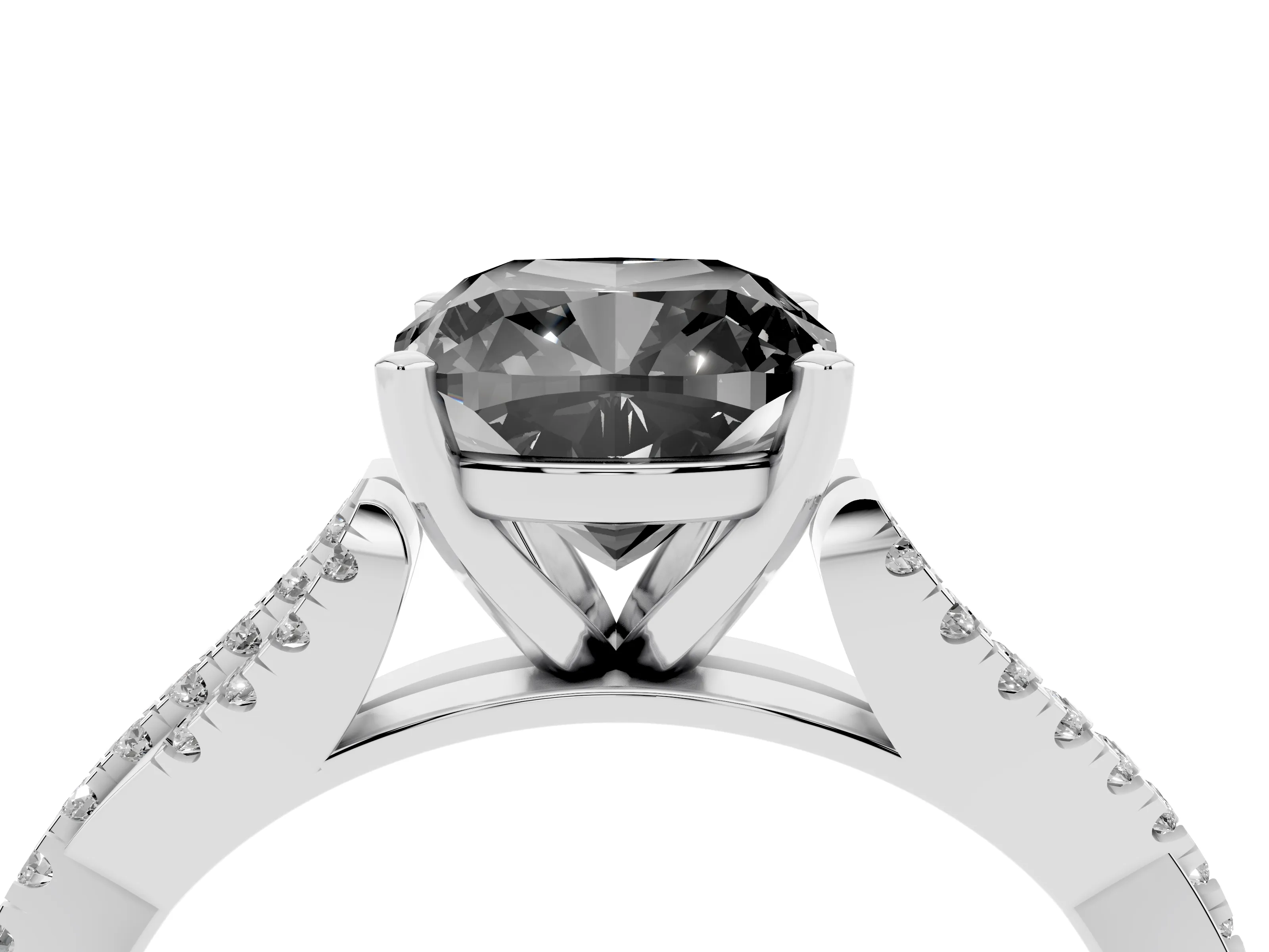Fancy Black Cushion Cut Diamond Solitaire Engagement Ring Set in White gold with Twisted Pavé Band and Prong Setting