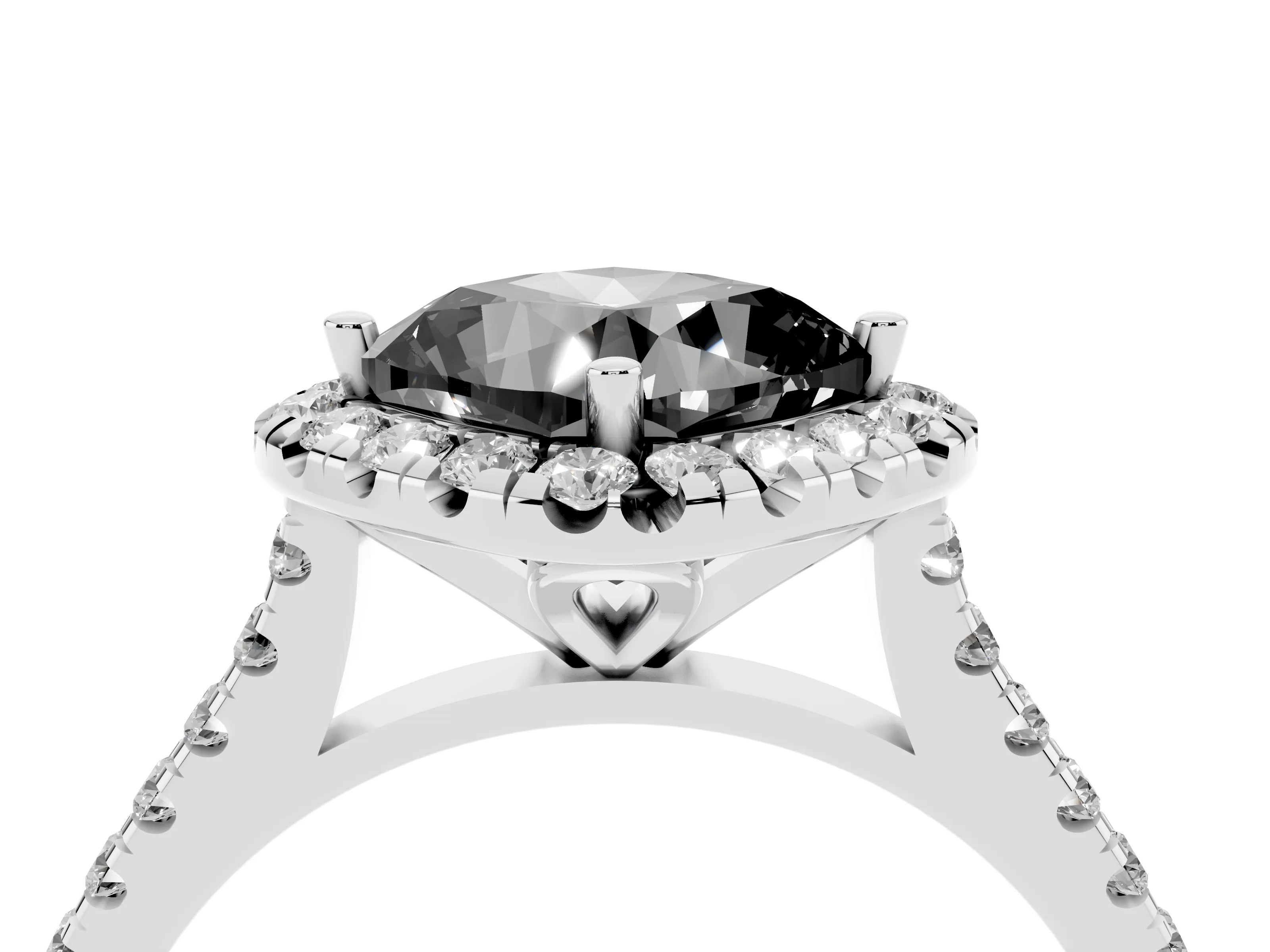 Fancy Black Cushion Cut Diamond Cushion Halo Ring Set in Platinum with Pavé Band