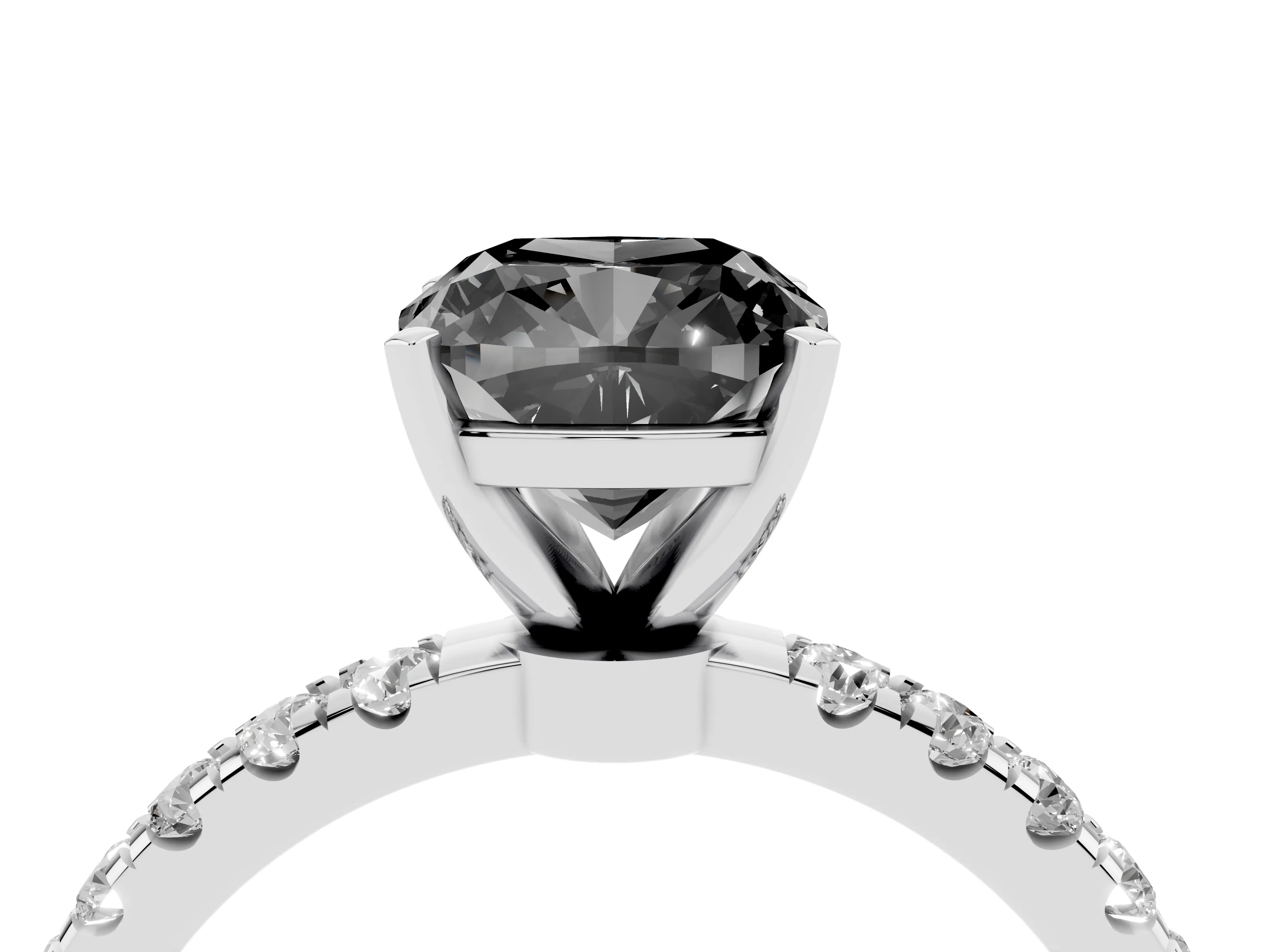 Fancy Black Cushion Cut Diamond Solitaire Ring Set in Silver with Pavé Accents and Prong Setting