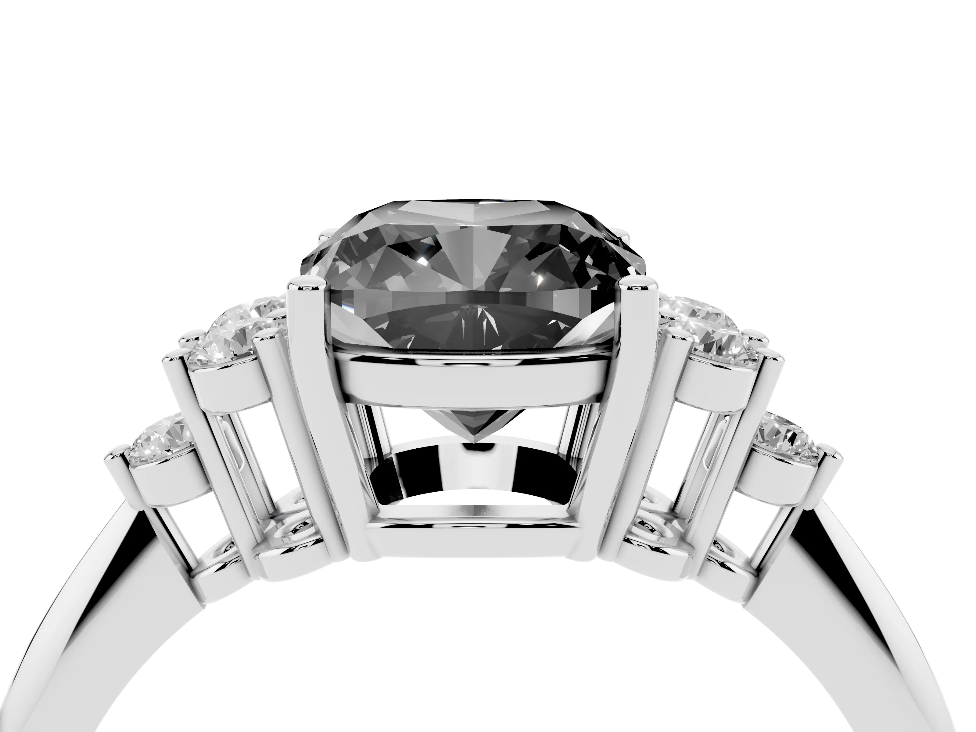 Fancy Black Cushion Cut Diamond Cluster Ring Set in White gold with Plain Band and Prong Setting