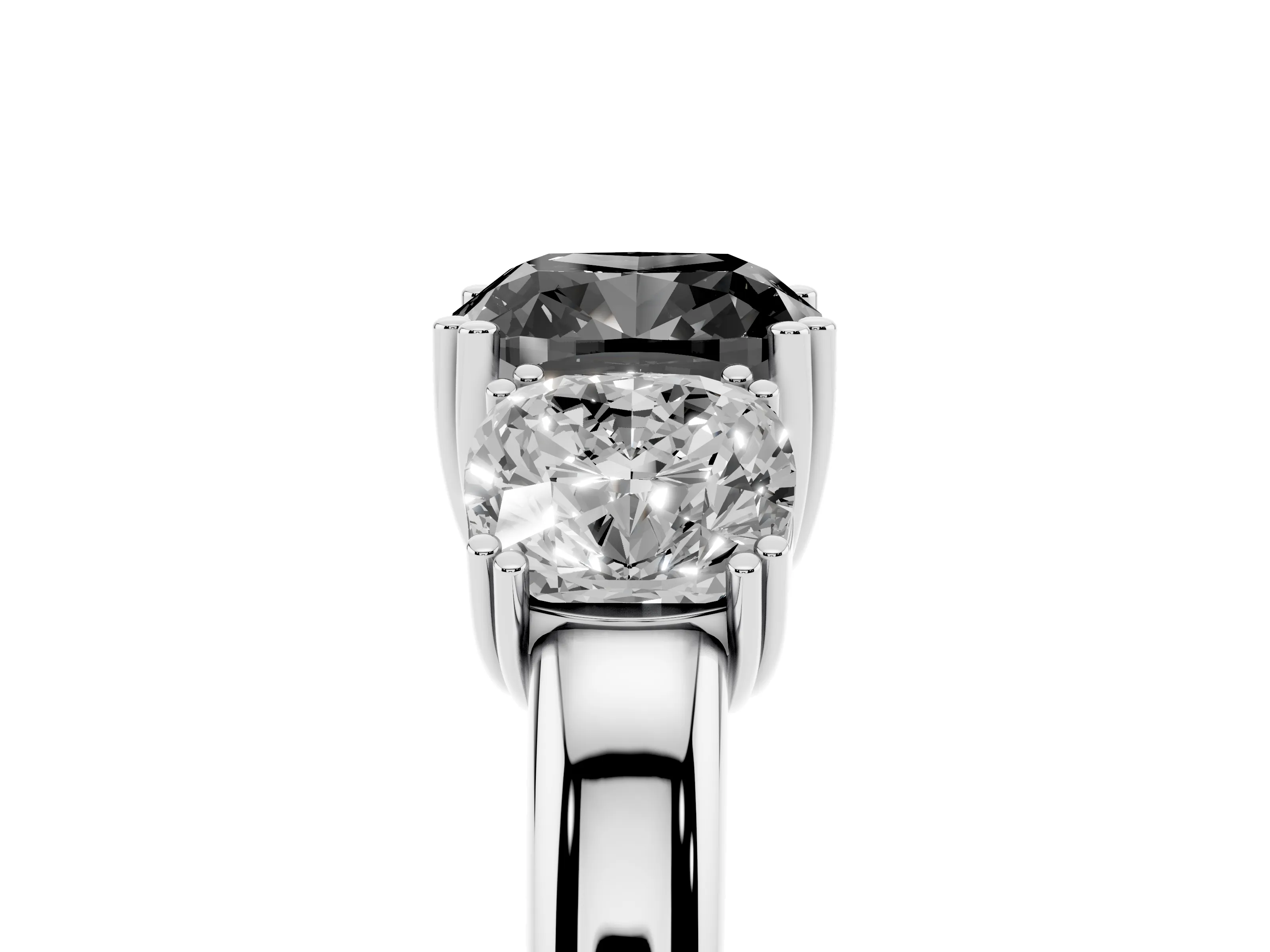 Fancy Black Cushion Cut Diamond Three-Stone Ring Set in Silver with Polished Band and Prong Setting