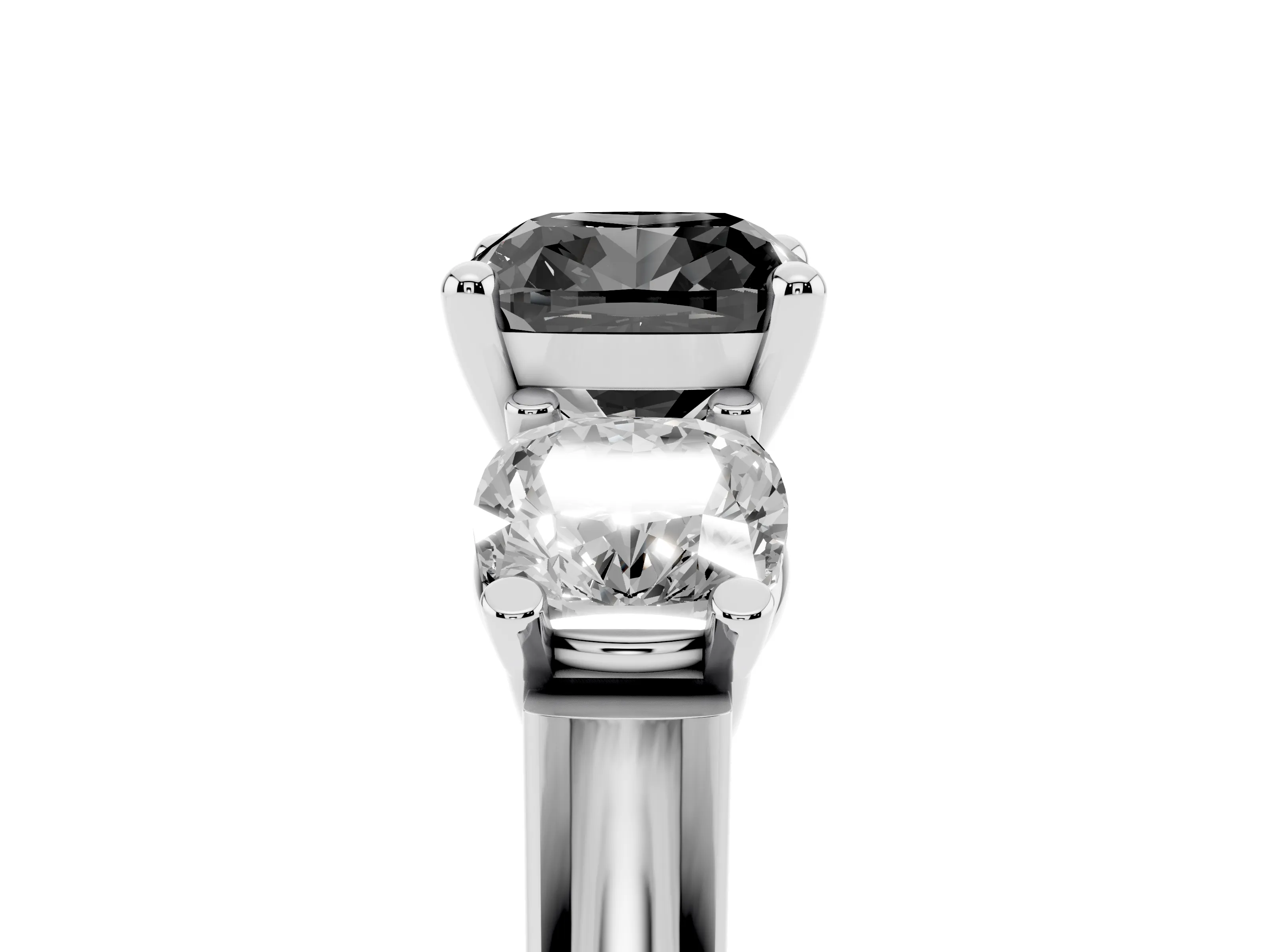Fancy Black Cushion Cut Diamond Three-Stone Trellis Ring Set in Platinum with Comfort Fit Band
