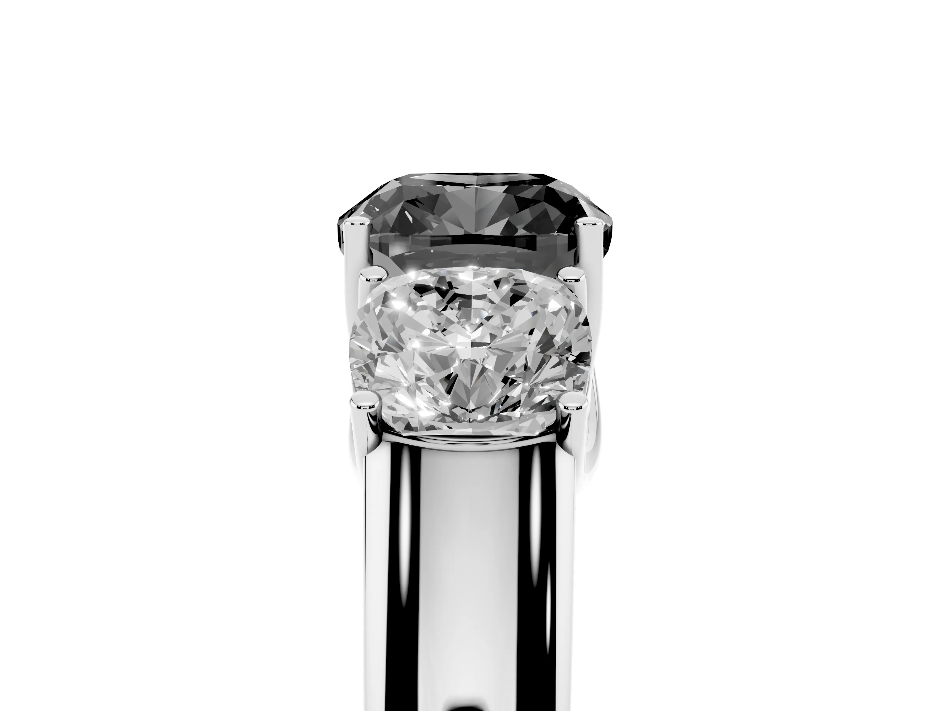 Fancy Black Three-Stone Cushion Cut Diamond Ring Set in Silver with Matching Prong Settings and Plain Band