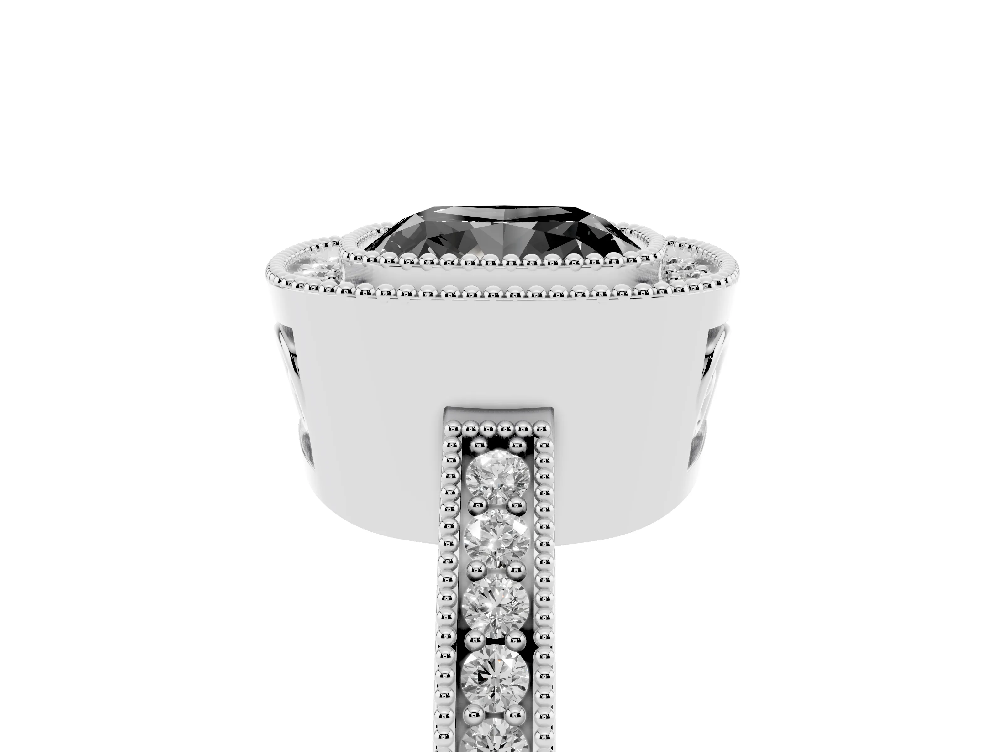 Fancy Black Cushion Cut Diamond Round Halo Ring Set in Platinum with Pavé Band