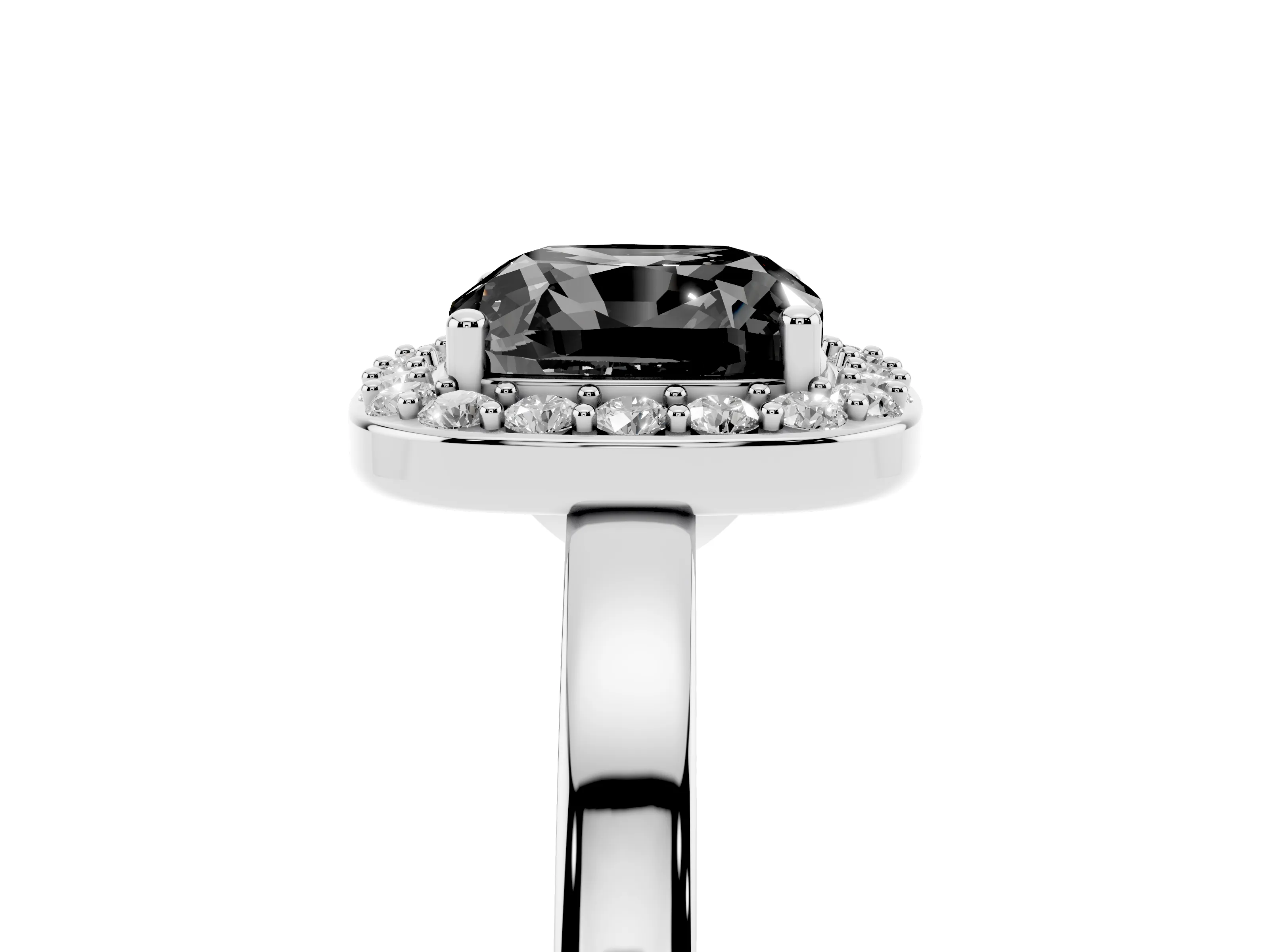 Fancy Black Cushion Cut Diamond Halo Ring Set in Platinum with Solitaire Band and Prong Setting