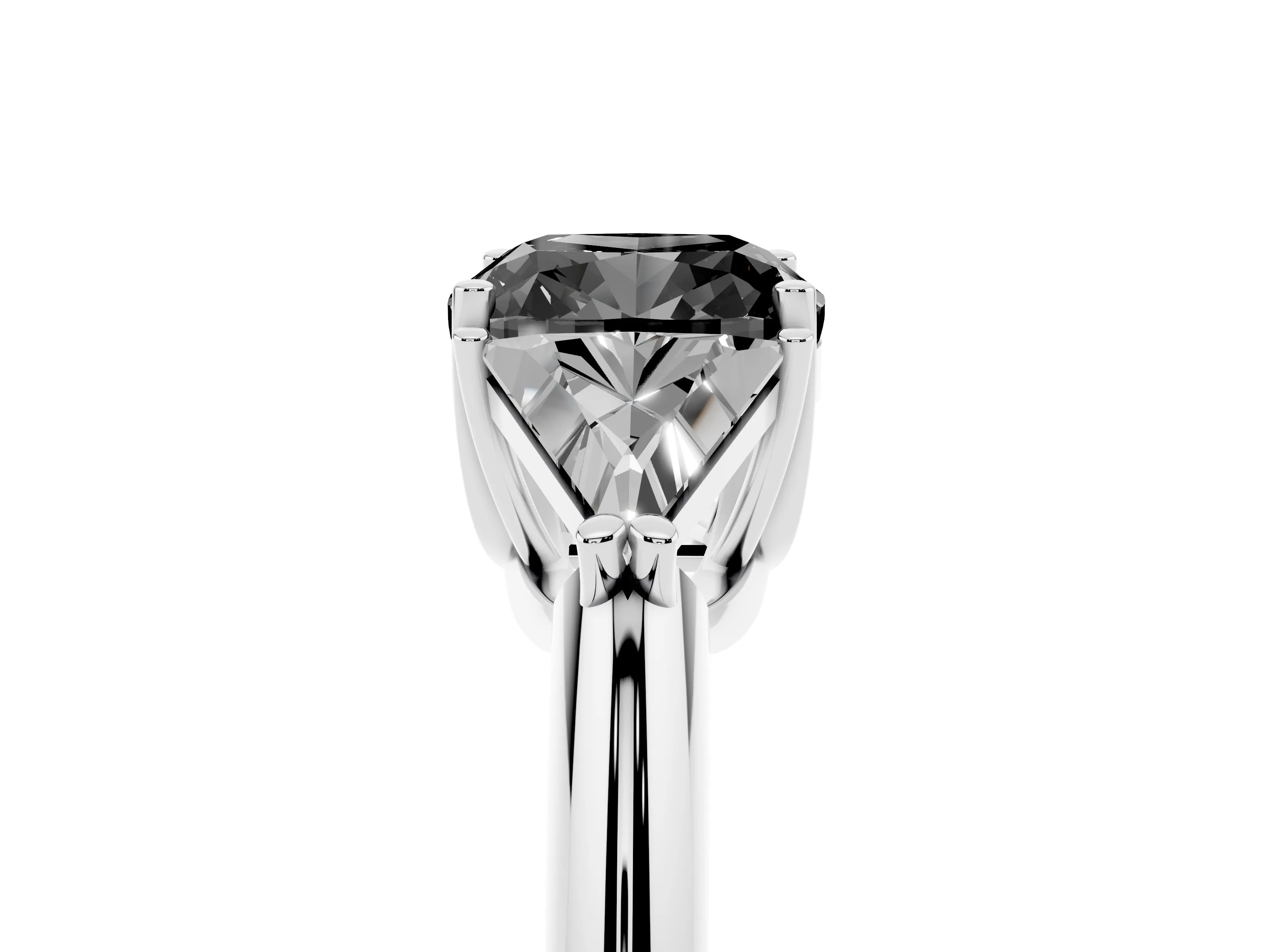 Fancy Black Cushion Cut Diamond Three-Stone Engagement Ring Set in White gold with Trillion Side Stones