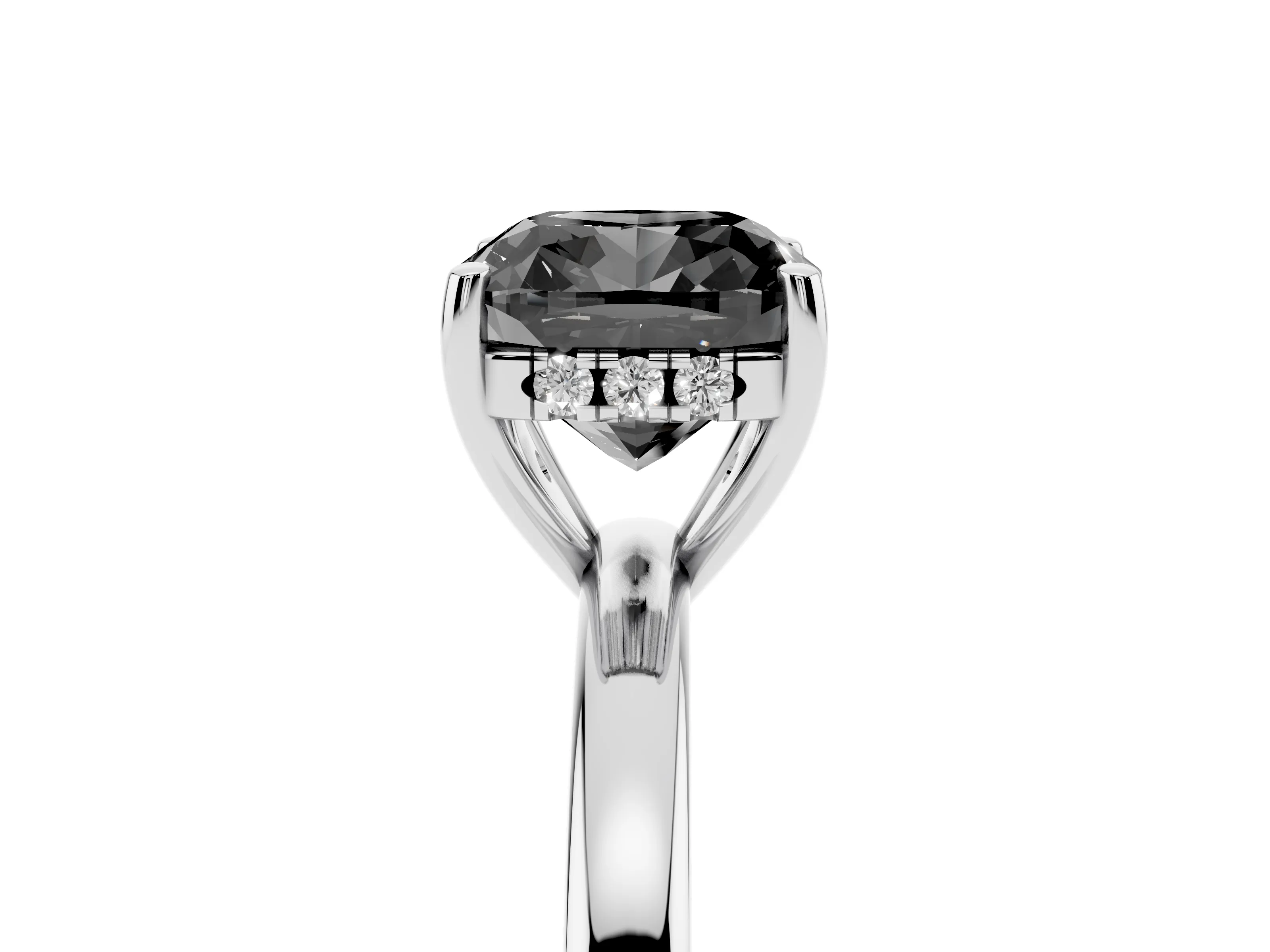 Fancy Black Cushion Cut Diamond Solitaire Ring Set in Platinum with Plain Band and Prong Setting