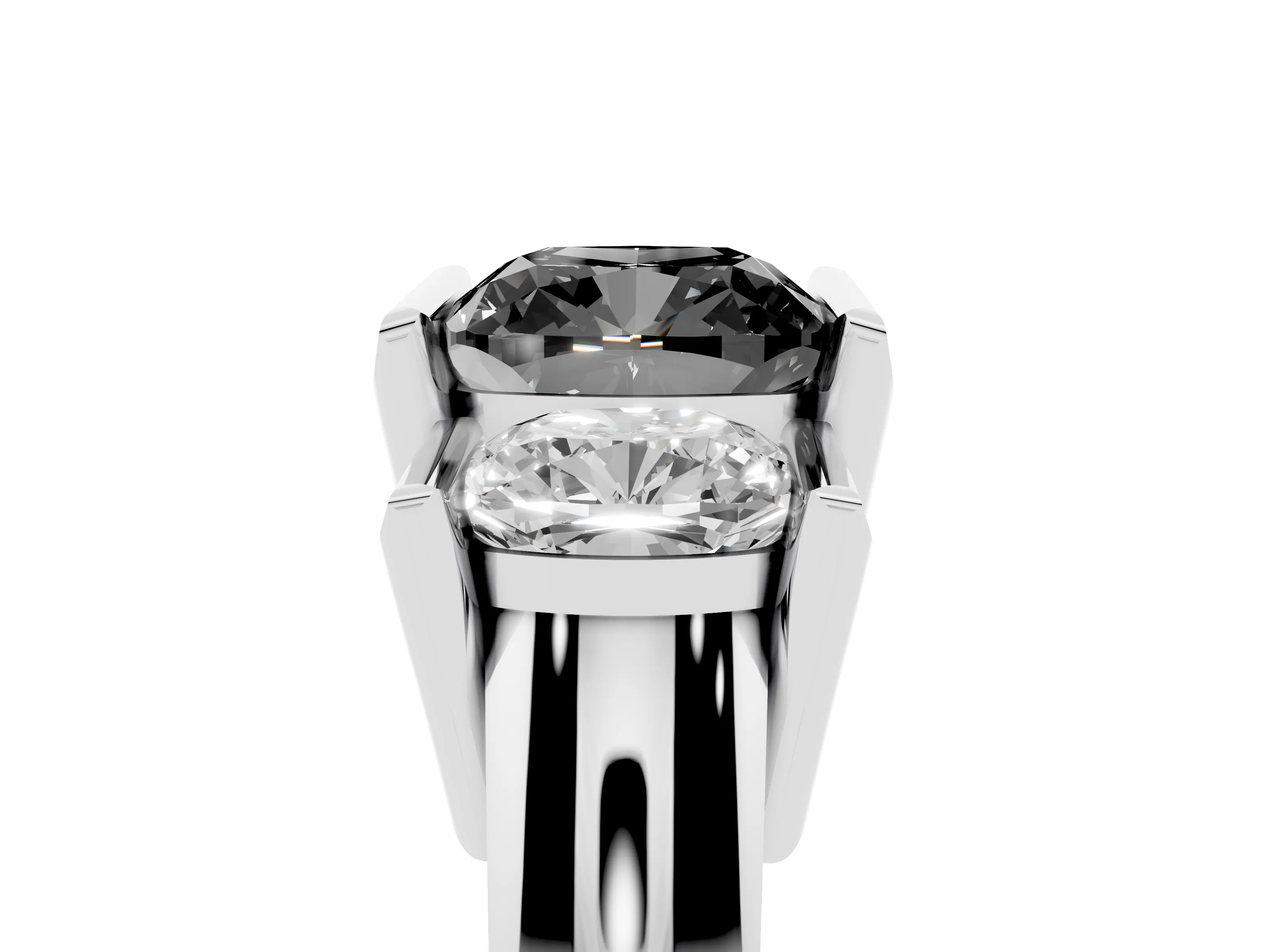 Fancy Black Cushion Cut Diamond Three-Stone Channel Set Ring Set in Silver with Smooth Polished Band