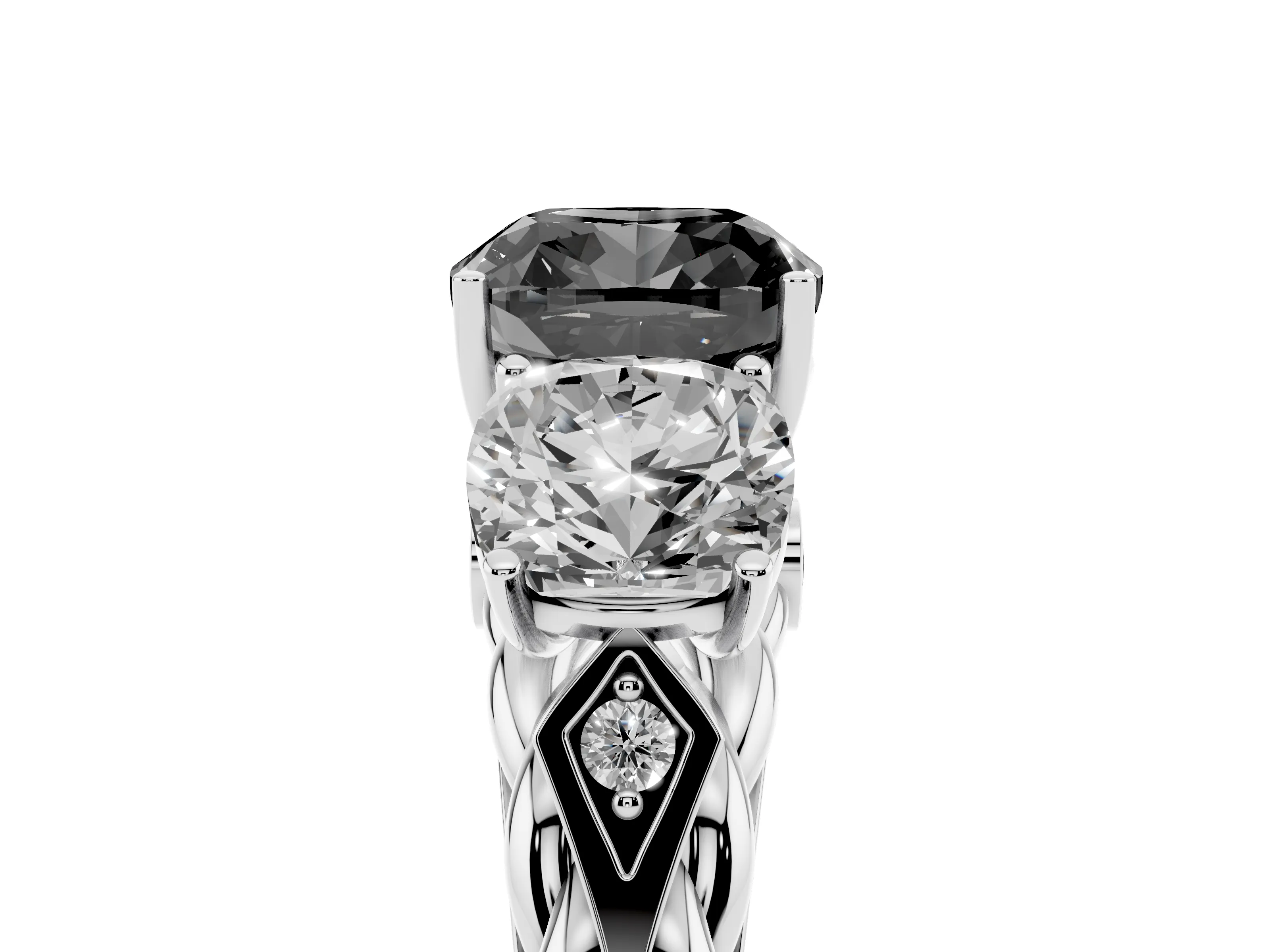 Fancy Black Cushion Cut Diamond Three-Stone Ring Set in Silver with Braided Band