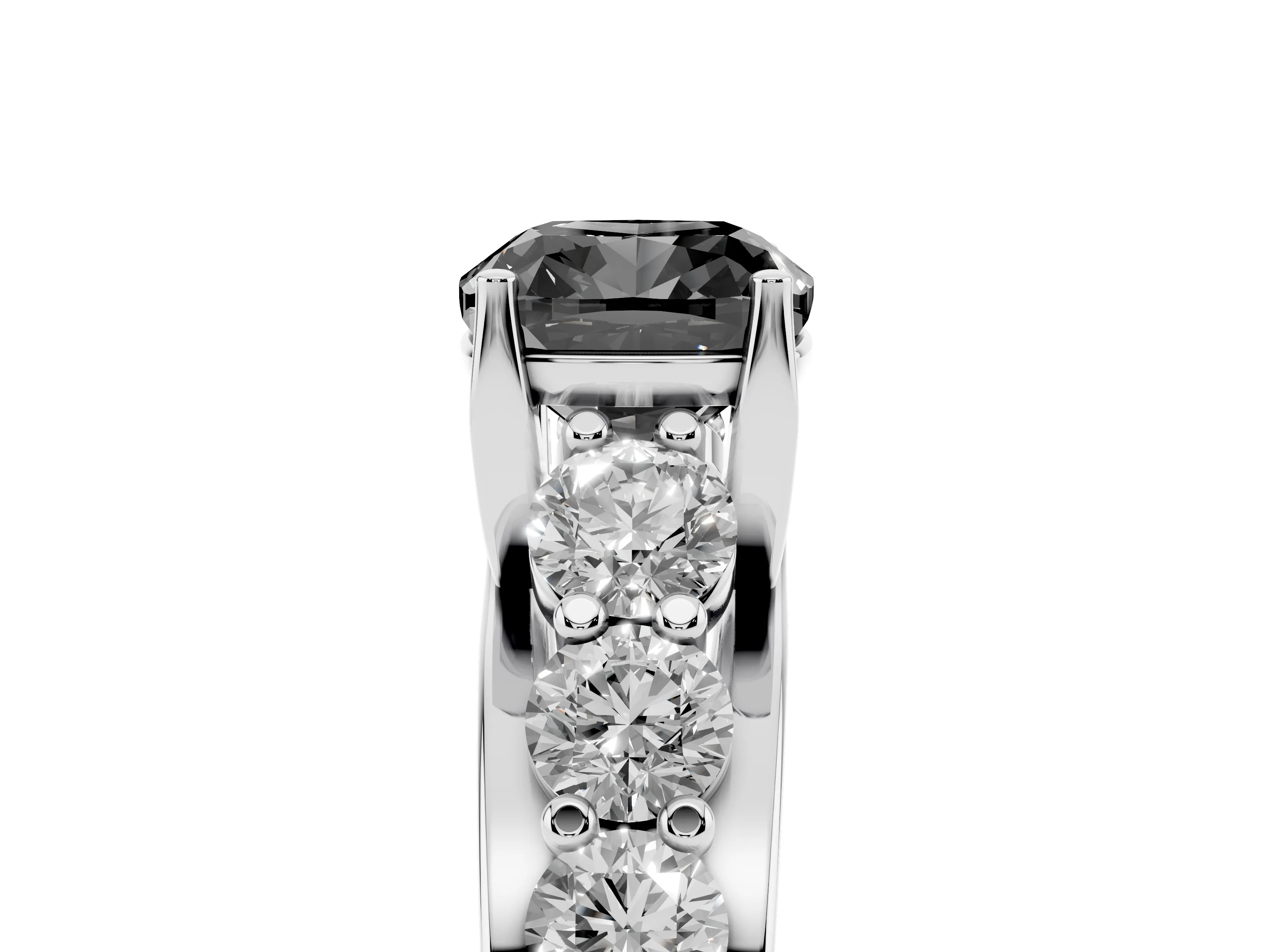 Fancy Black Cushion Cut Diamond Pavé Engagement Ring Set in Platinum with Prong Setting