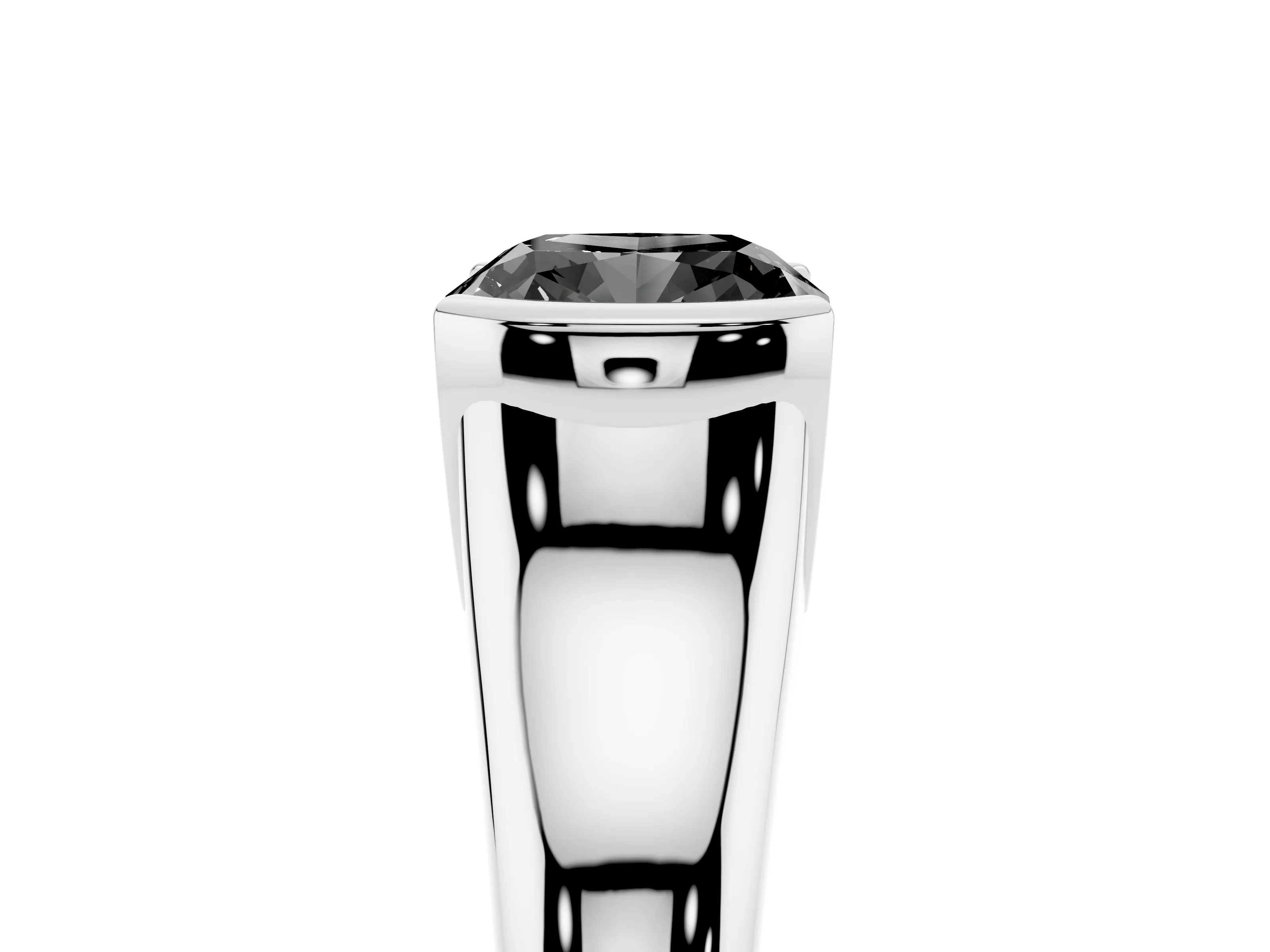 Fancy Black Cushion Cut Diamond Solitaire Tension Set Ring Set in Silver with Split Shank Band
