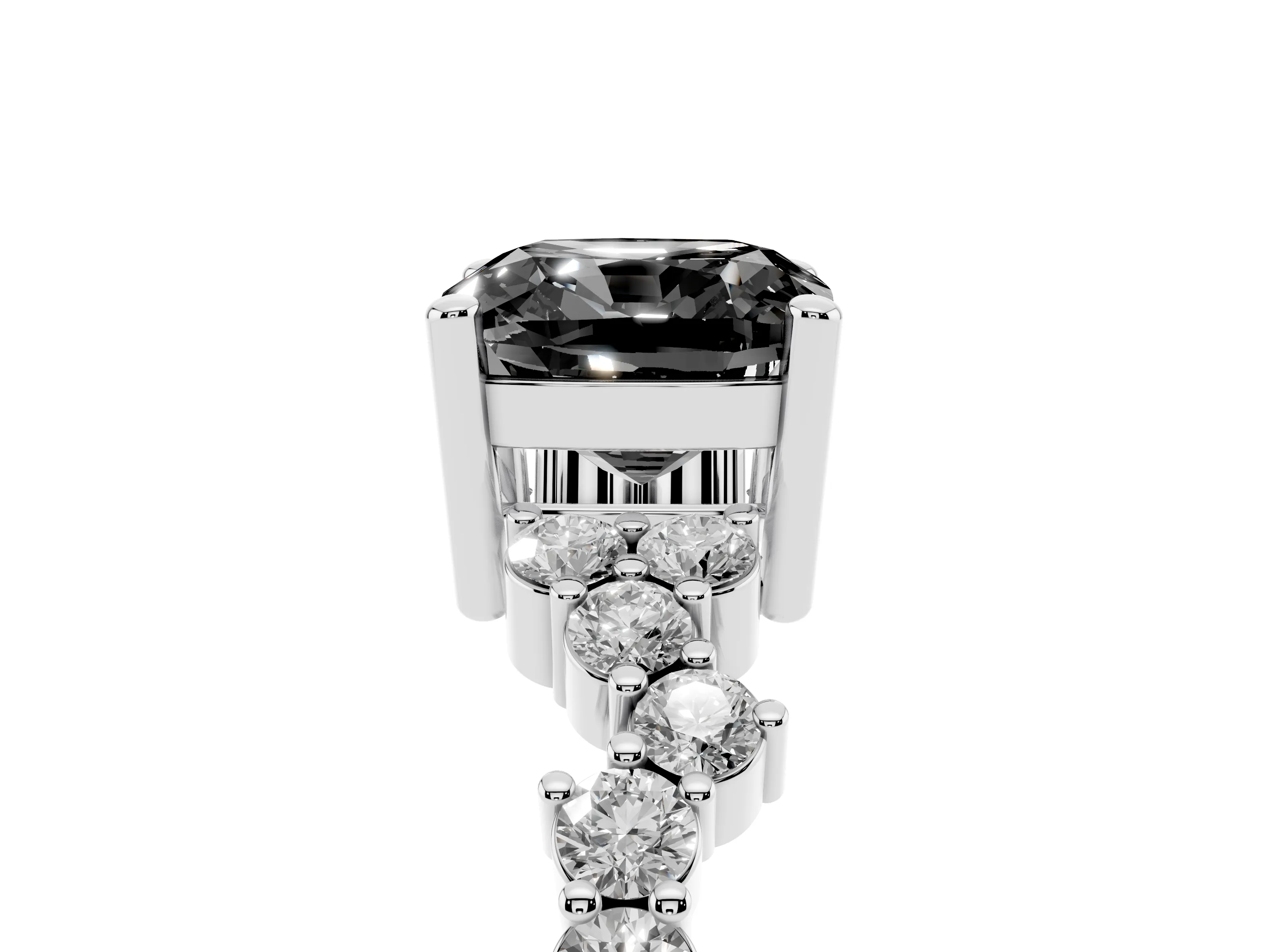 Fancy Black Cushion Cut Diamond Ring Set in Silver with Scattered Round Accents