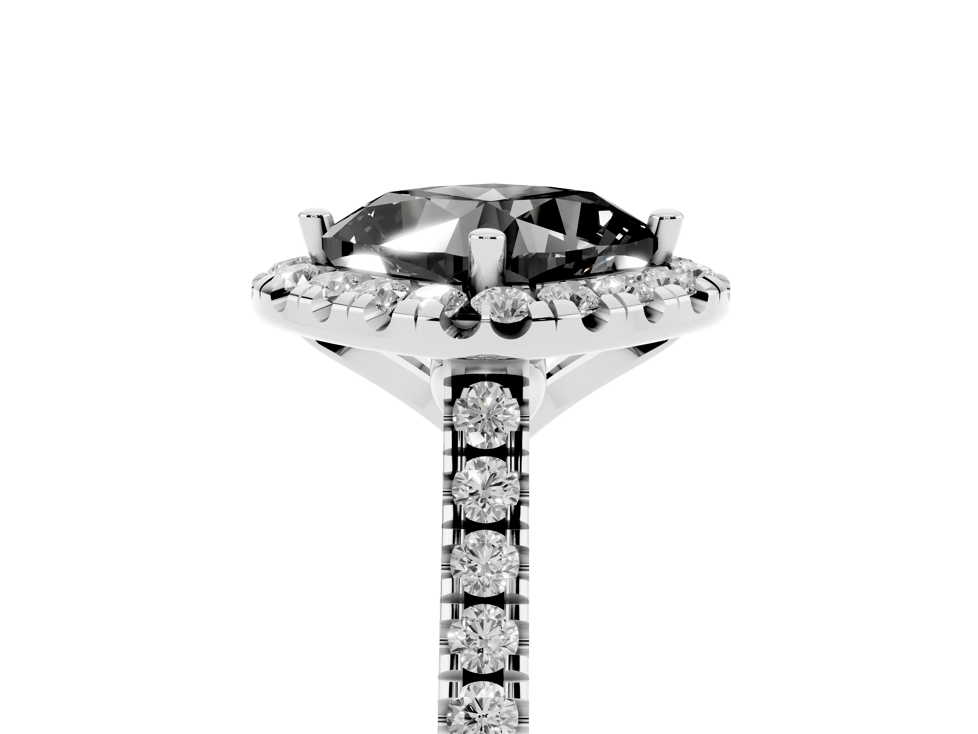 Fancy Black Cushion Cut Diamond Cushion Halo Ring Set in Platinum with Pavé Band
