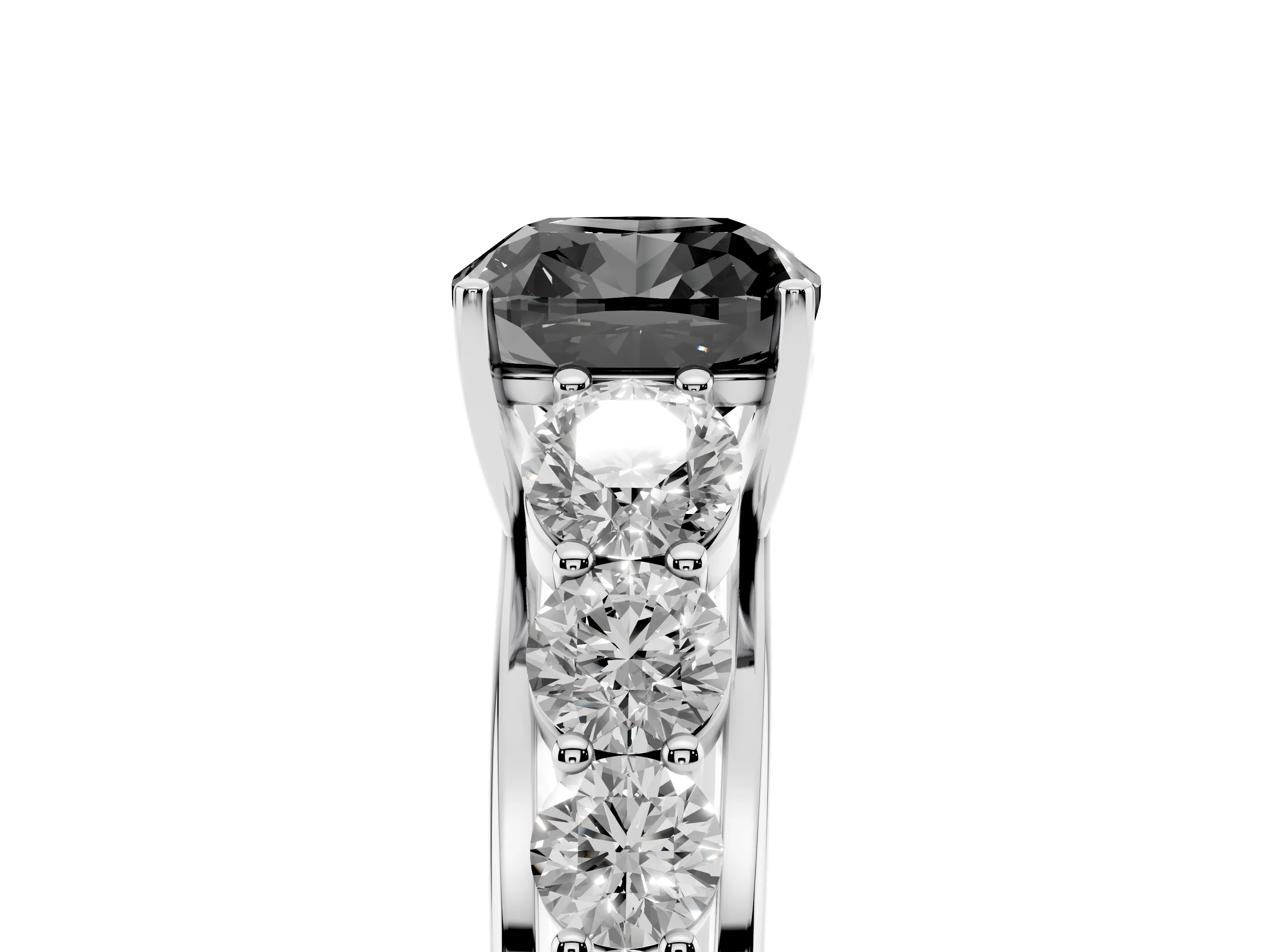 Fancy Black Cushion Cut Diamond Solitaire Ring Set in Silver with Pavé-Set Band and Prong Setting