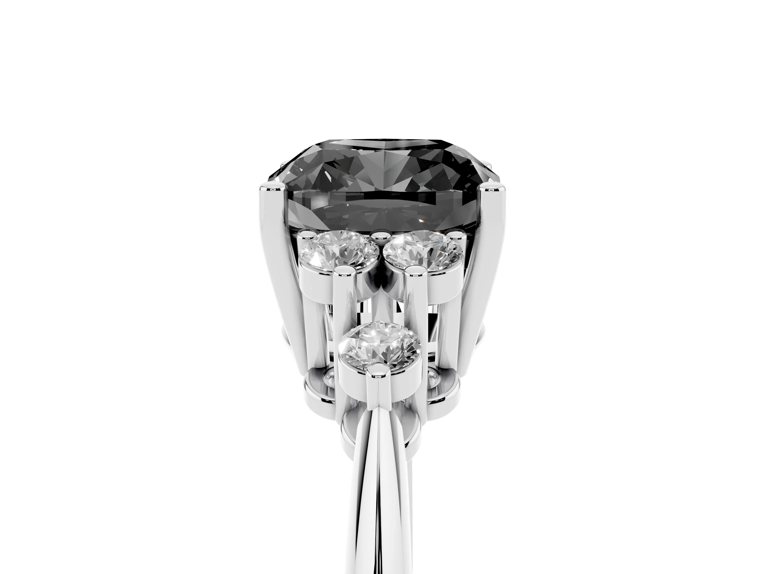 Fancy Black Cushion Cut Diamond Cluster Ring Set in White gold with Plain Band and Prong Setting