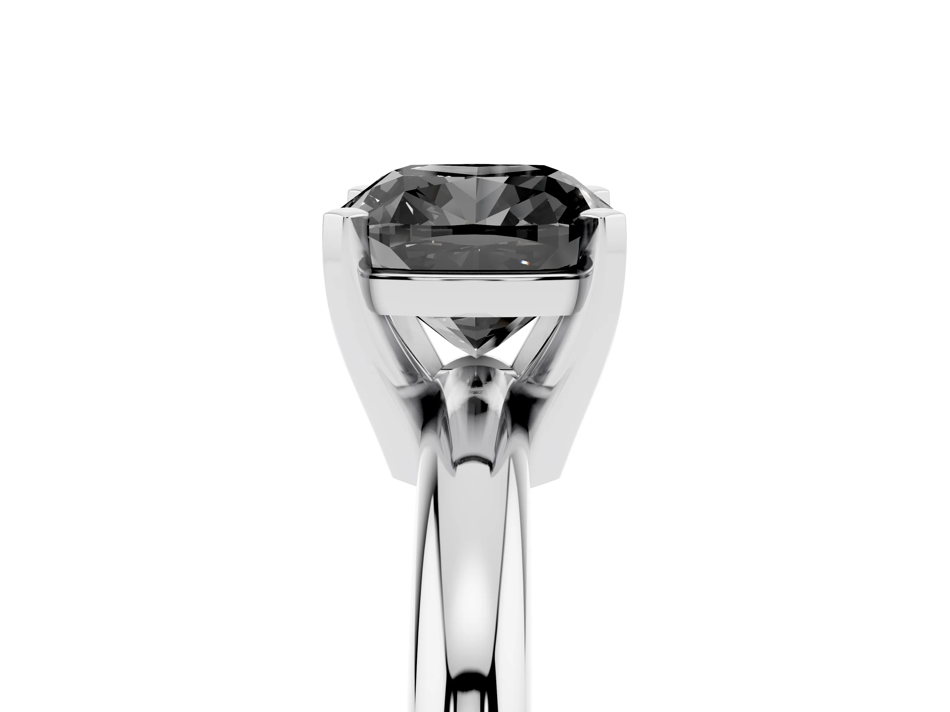 Fancy Black Cushion Cut Diamond Solitaire Engagement Ring Set in White gold with Round Band and Prong Setting