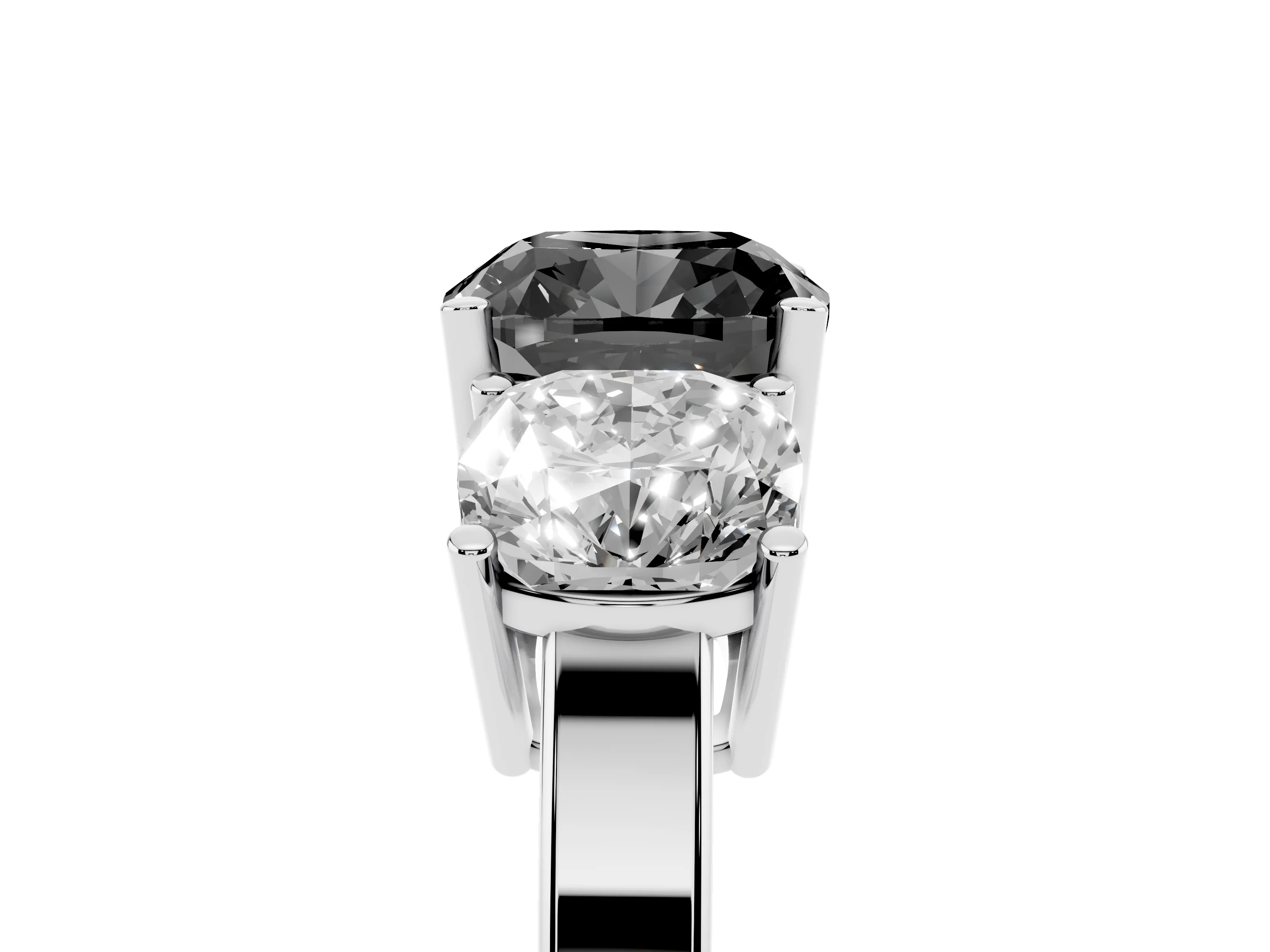 Fancy Black Cushion Cut Diamond Three-Stone Engagement Ring Set in White gold with Flat Band