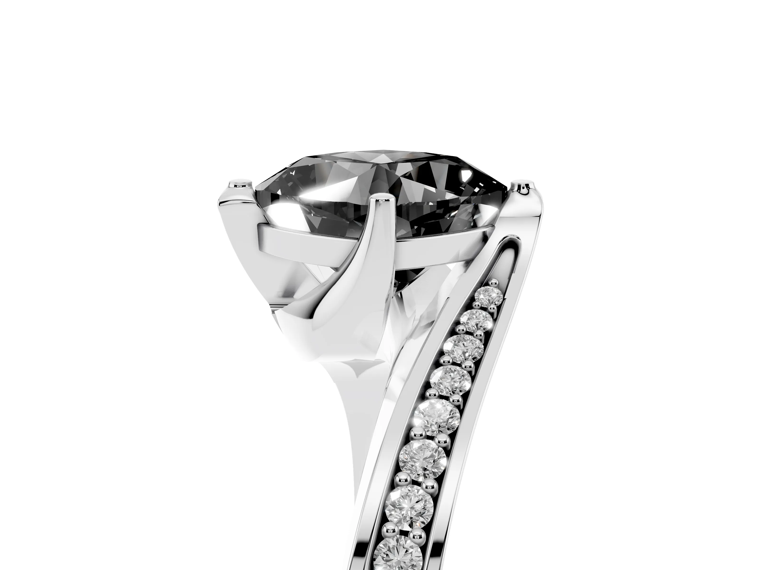 Fancy Black Cushion Cut Diamond Solitaire Ring Set in Platinum with Intertwined Pavé Twist Band