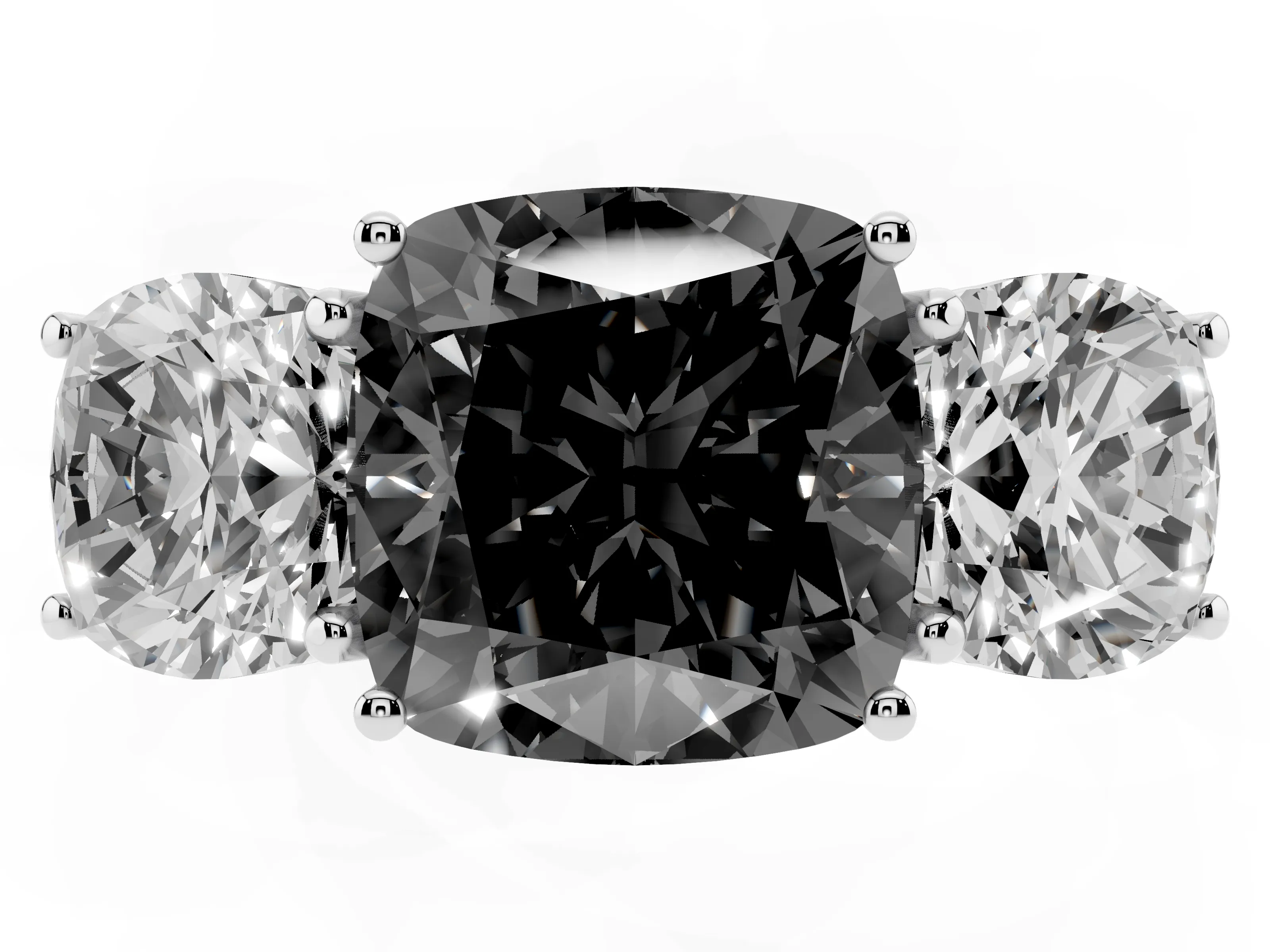 Fancy Black Cushion Cut Diamond Three-Stone Ring Set in Silver with Braided Band
