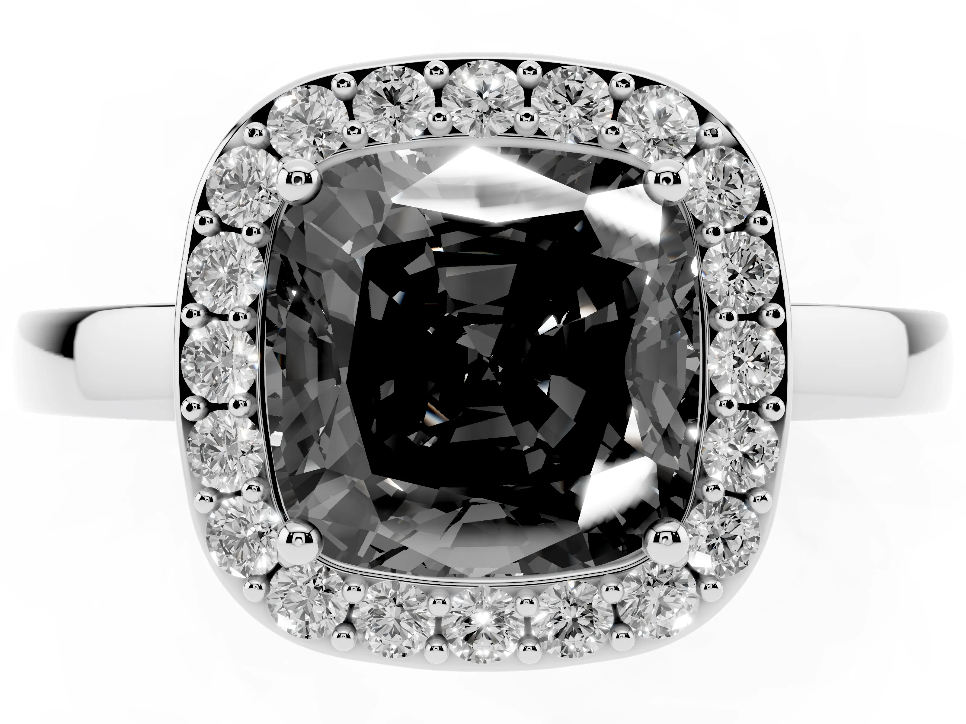 Fancy Black Cushion Cut Diamond Halo Ring Set in Platinum with Solitaire Band and Prong Setting