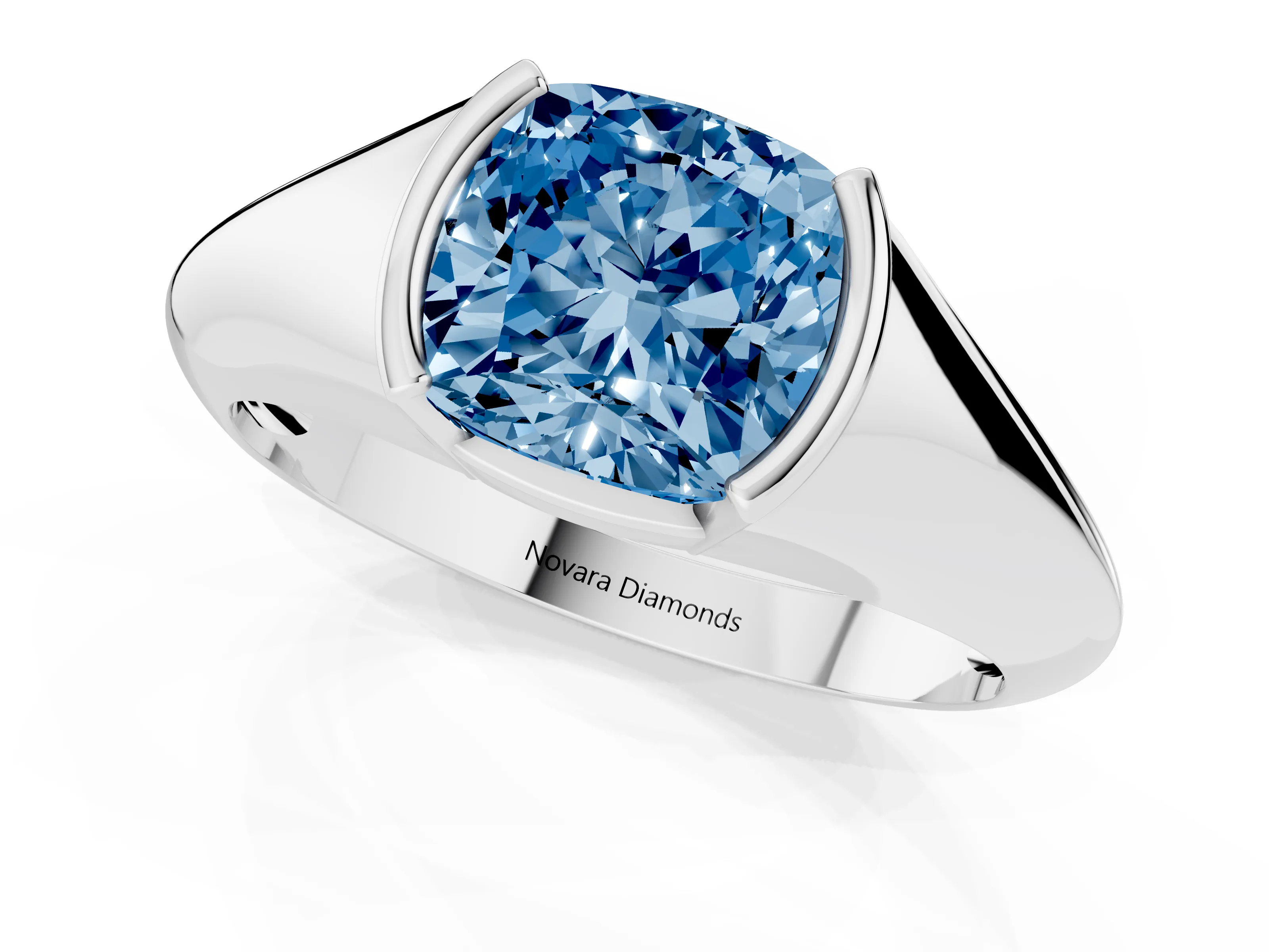 Fancy Blue Cushion Cut Diamond Solitaire Tension Set Ring Set in White gold