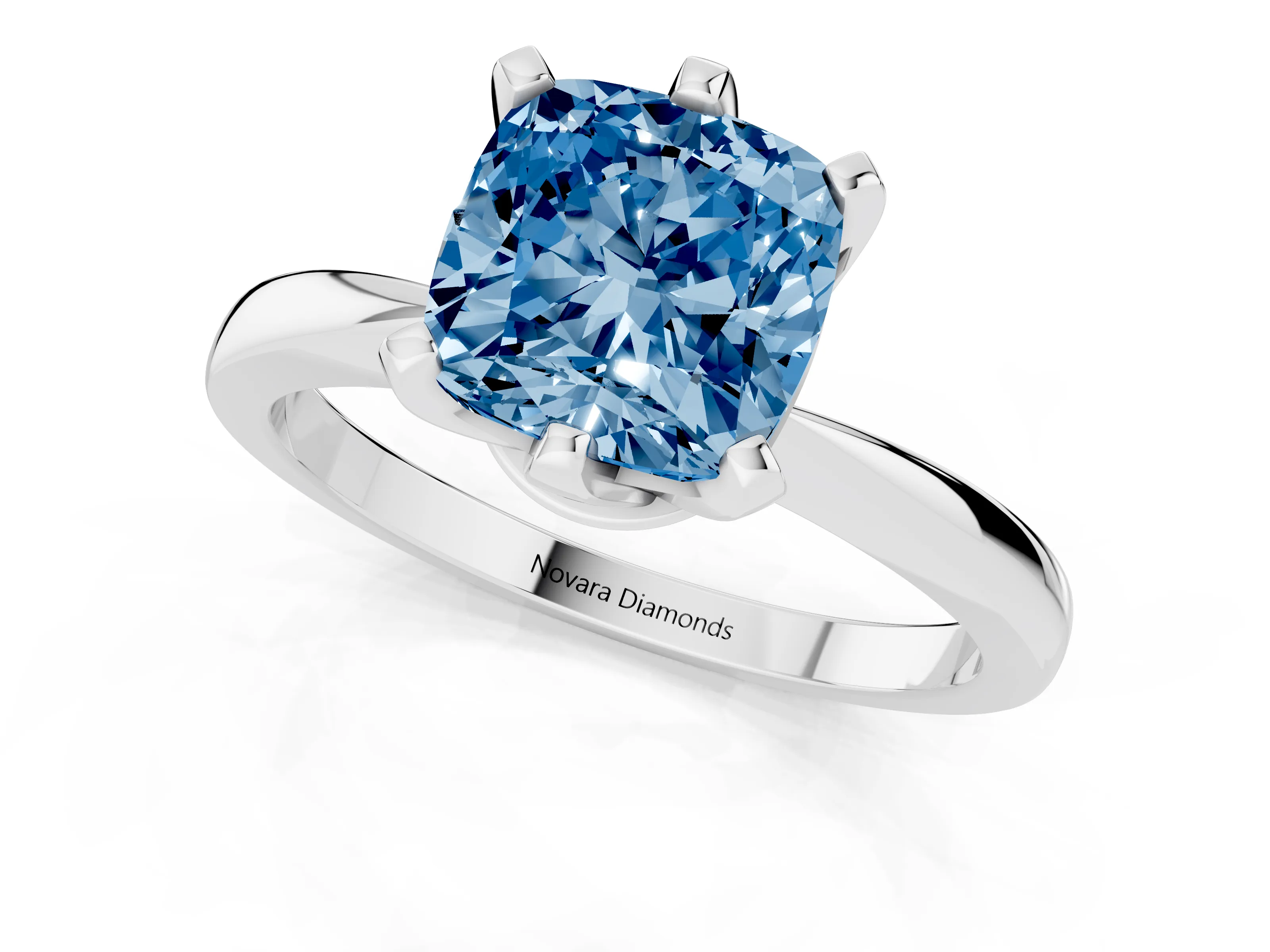 Fancy Blue Cushion Cut Diamond Solitaire Engagement Ring Set in Silver with Slim Tapered Solitaire Band