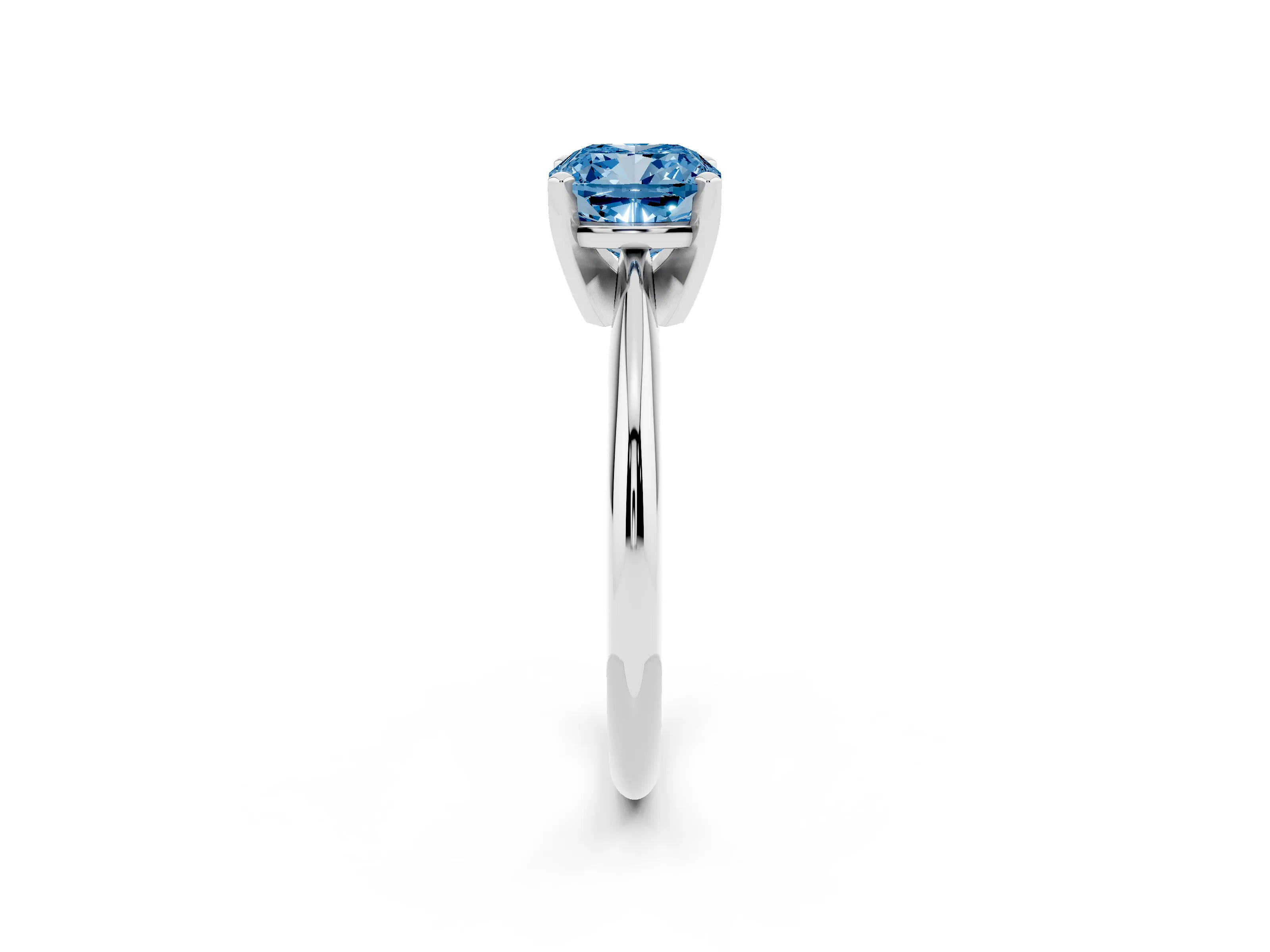 Fancy Blue Cushion Cut Diamond Solitaire Ring Set in Platinum with Prong Setting on a Plain Round Band