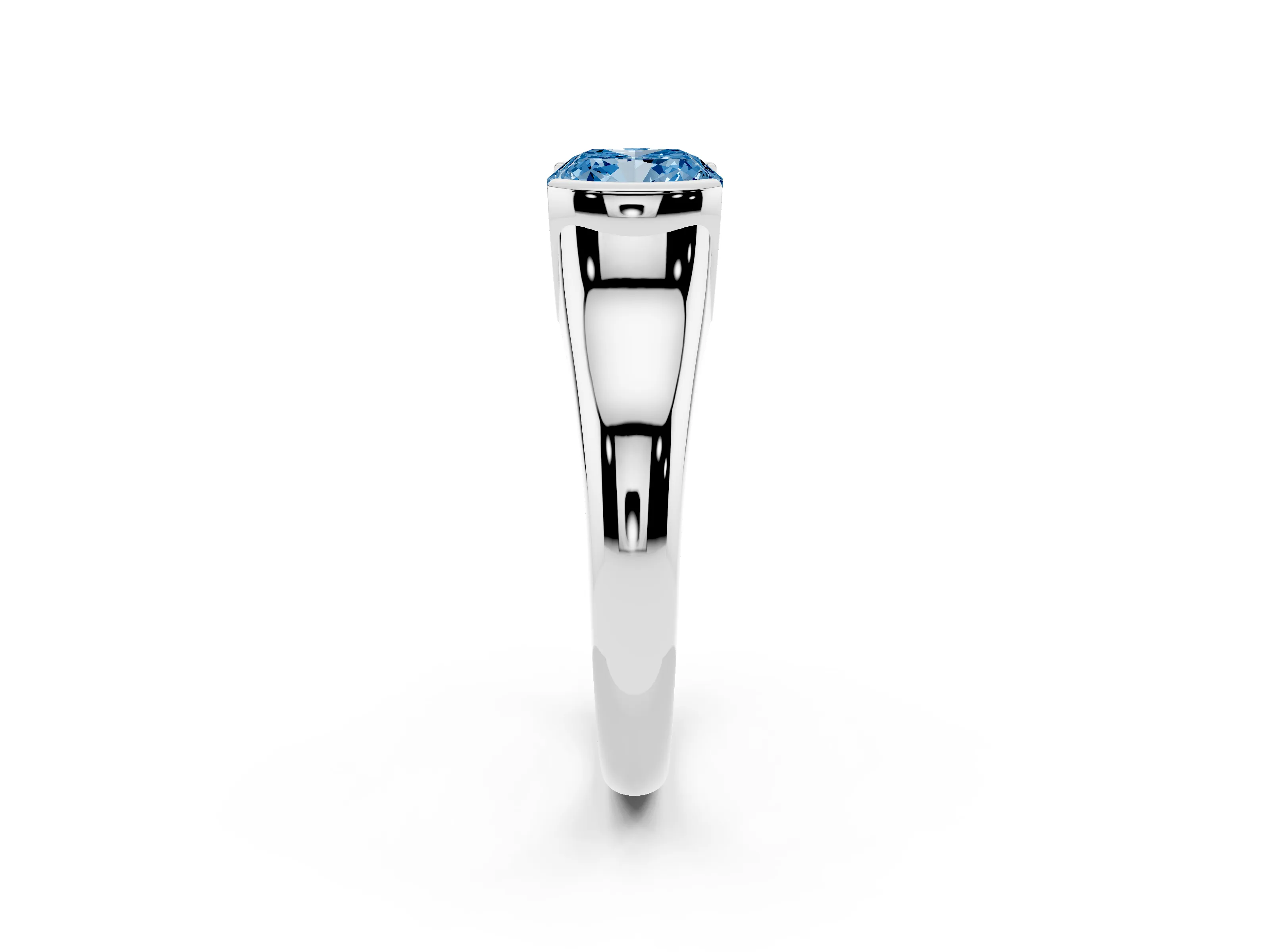 Fancy Blue Cushion Cut Diamond Solitaire Tension Set Ring Set in Silver with Split Shank Band